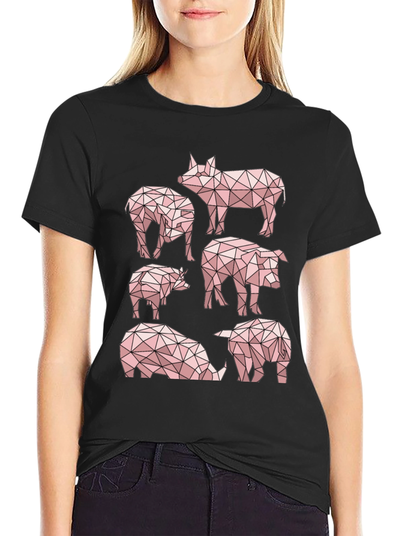 Black Geometric Pig T-Shirt - Unique Design view 2