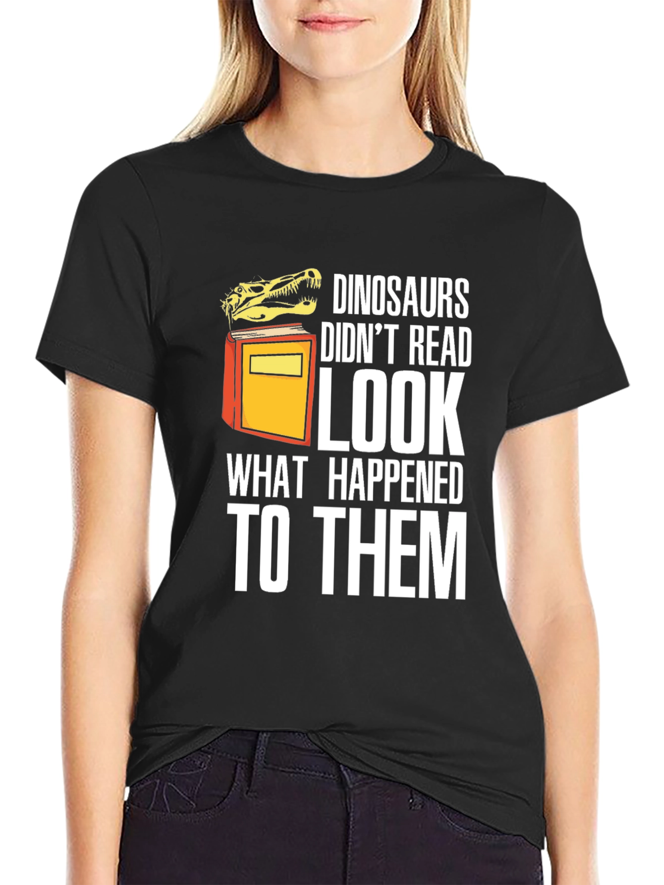 Black Dinosaurs Didn't Read Funny Graphic T-Shirt view 2