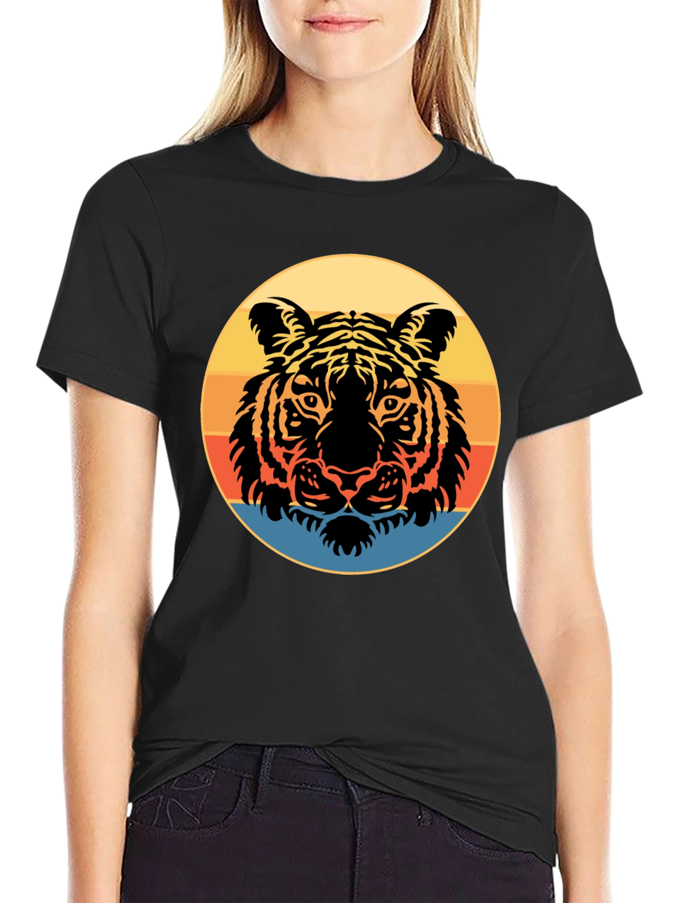 Black Retro Tiger Graphic Tee - Stylish Men's Black T-Shirt view 2