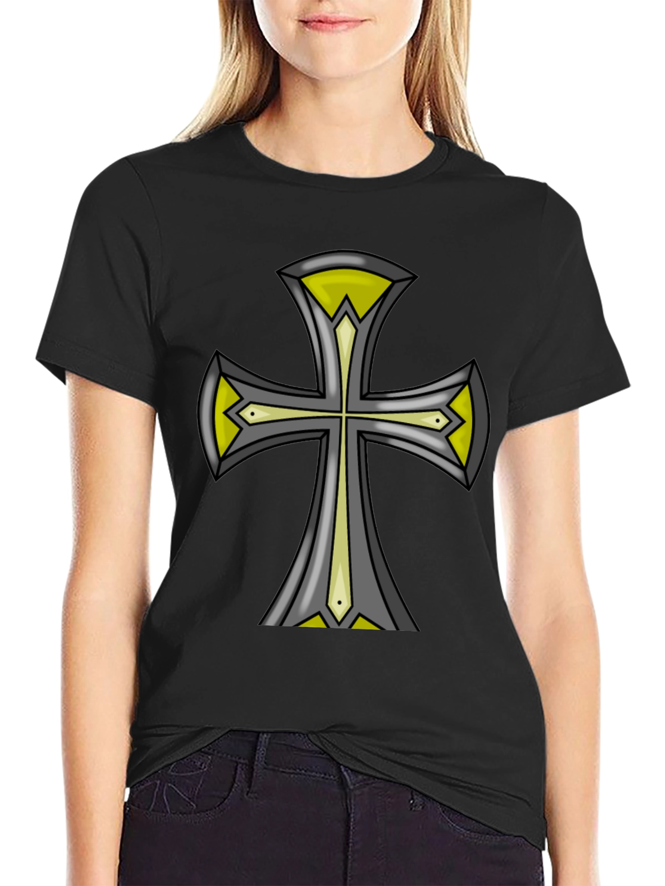 Black Cross Graphic Black Tee - Unique Design view 2