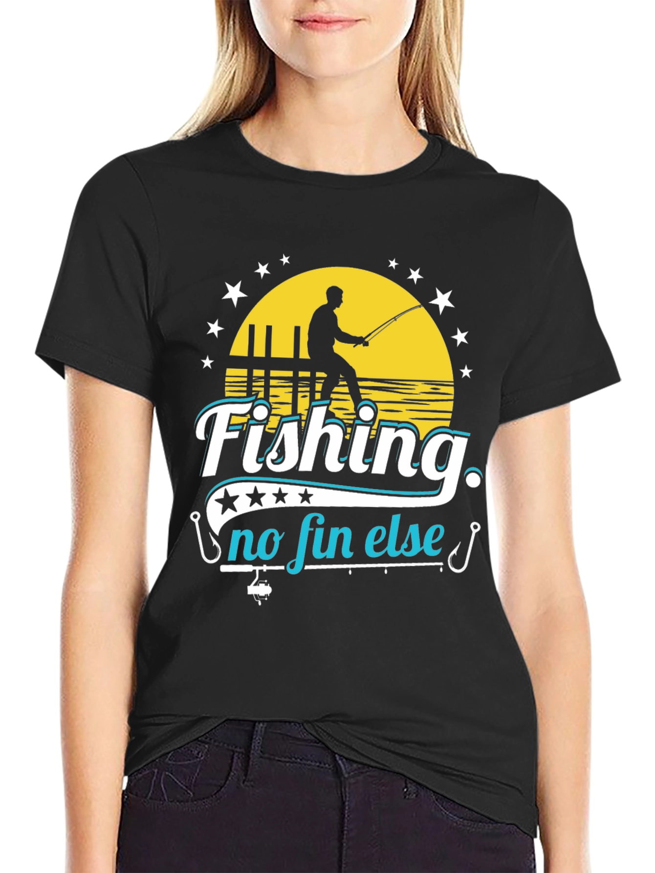 Black Fishing No Fin Else Black T-Shirt view 2