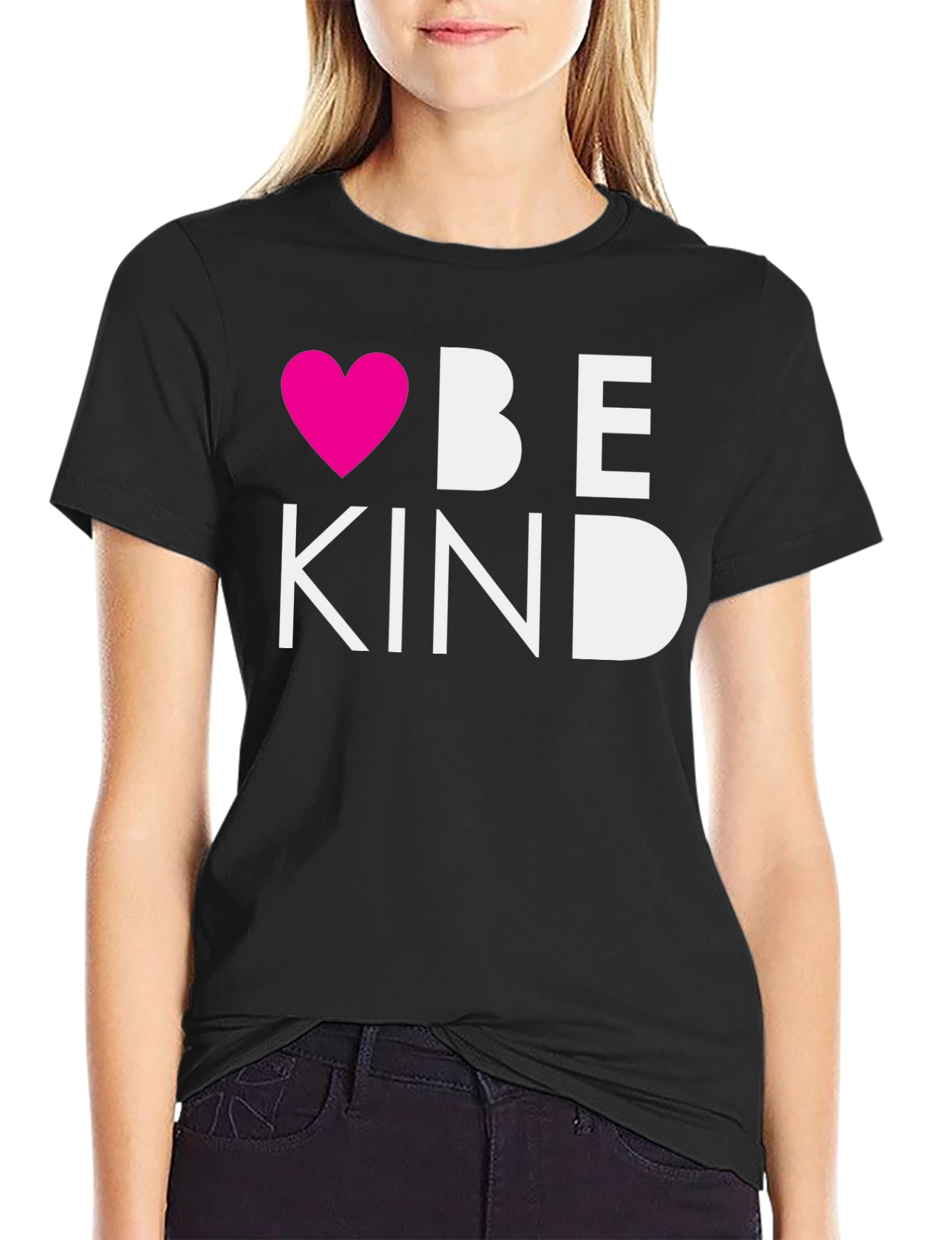 Black Be Kind Graphic Tee - Soft Black Cotton Kindness Shirt view 2