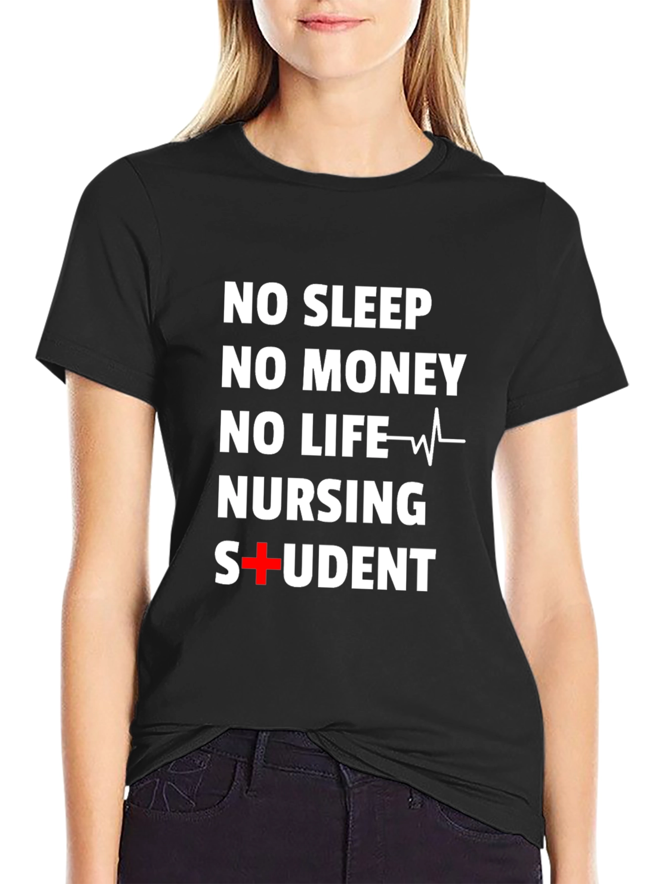 Black Nursing Student T-Shirt: No Sleep, No Money, No Life view 2