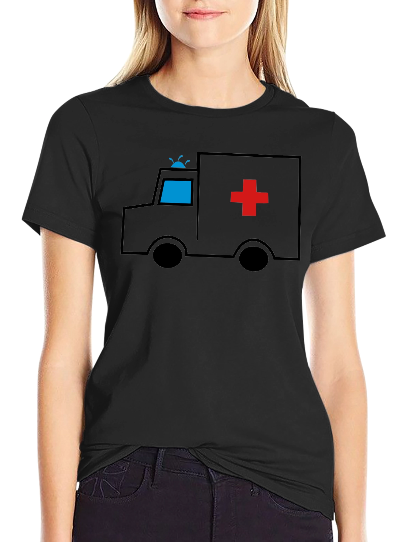 Black Cartoon Ambulance Black T-Shirt view 2
