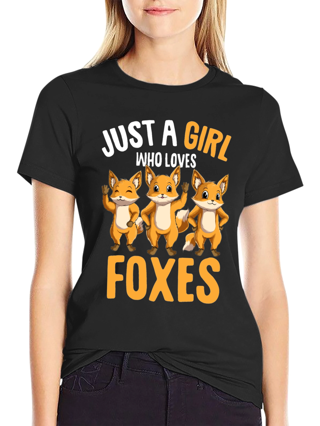 Black Just A Girl Who Loves Foxes T-Shirt view 2