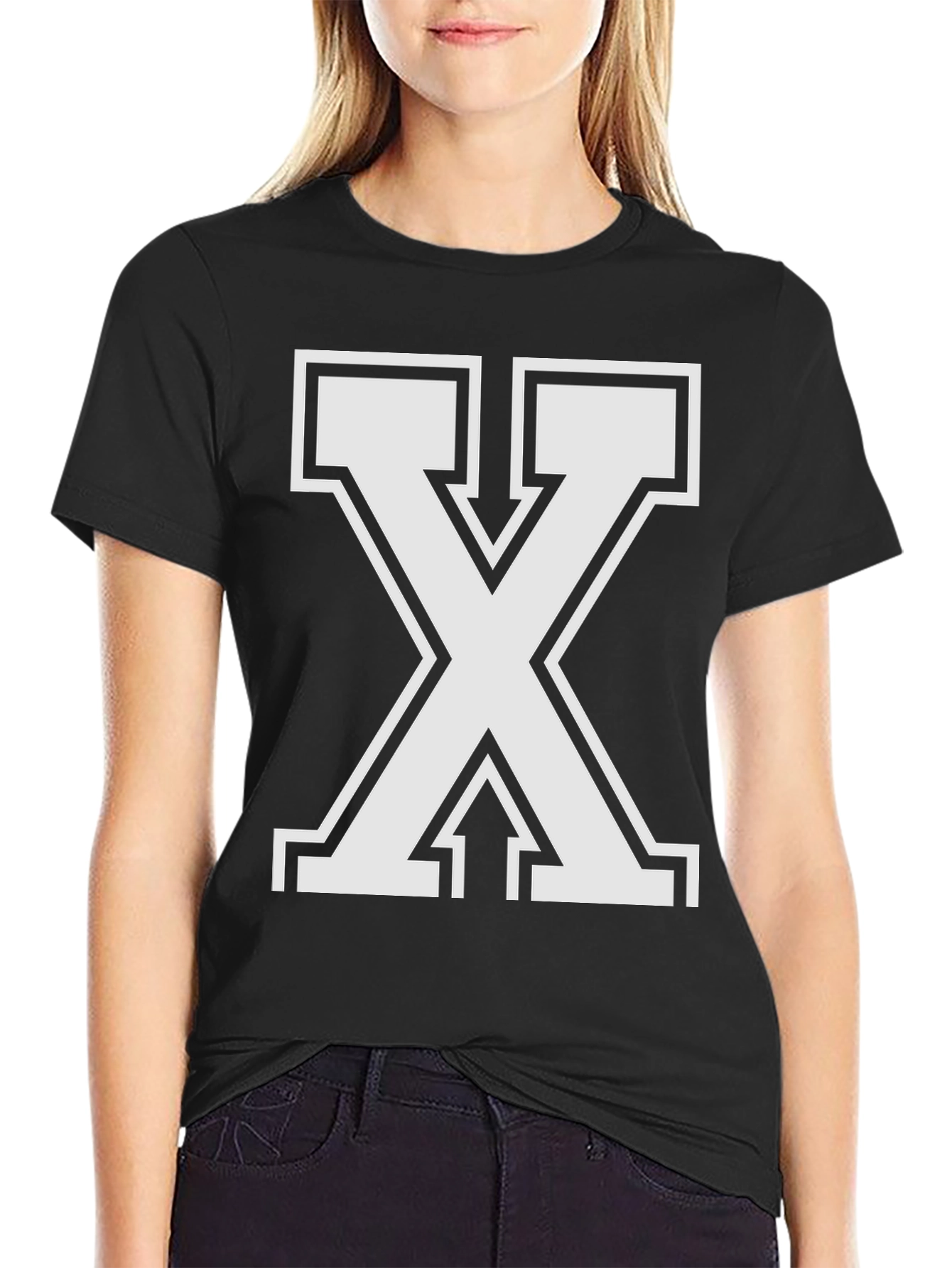 Black Bold Letter X Graphic Tee - Black Cotton Blend view 2