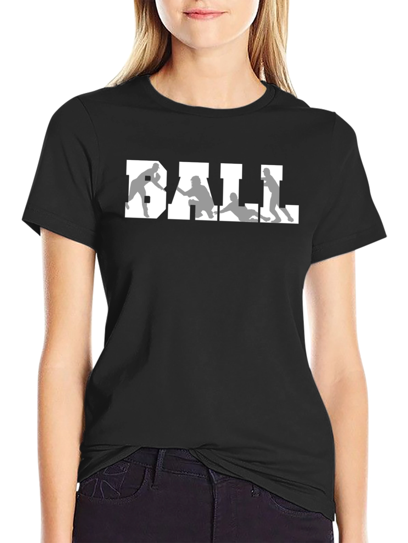 Black Baseball Graphic Tee - Black Crew Neck Shirt view 2