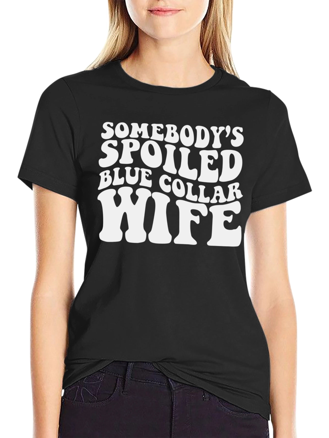 Black Spoiled Wife Graphic T-Shirt - Black Crew Neck Tee view 2