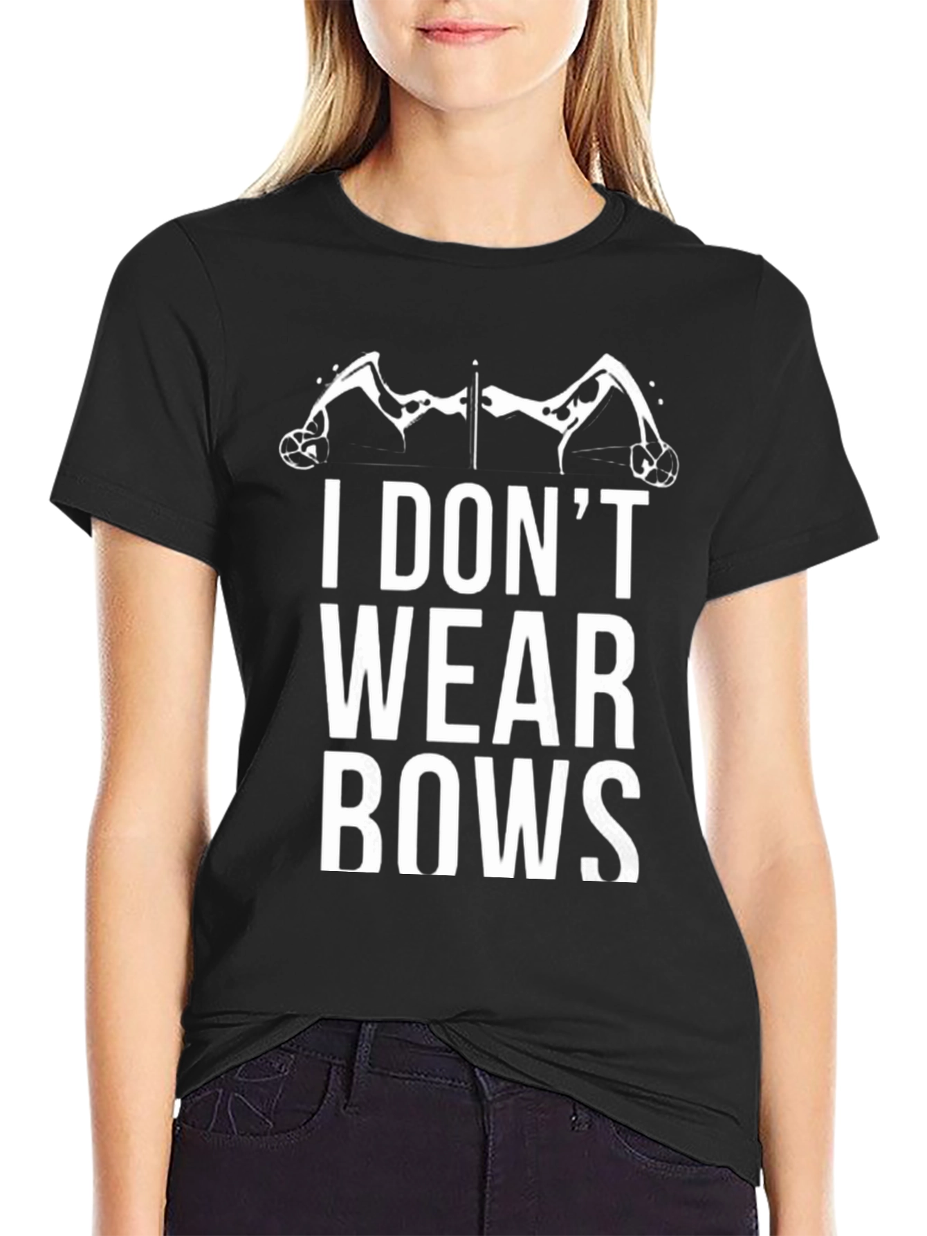 Black I Don't Wear Bows Archer T-Shirt view 2