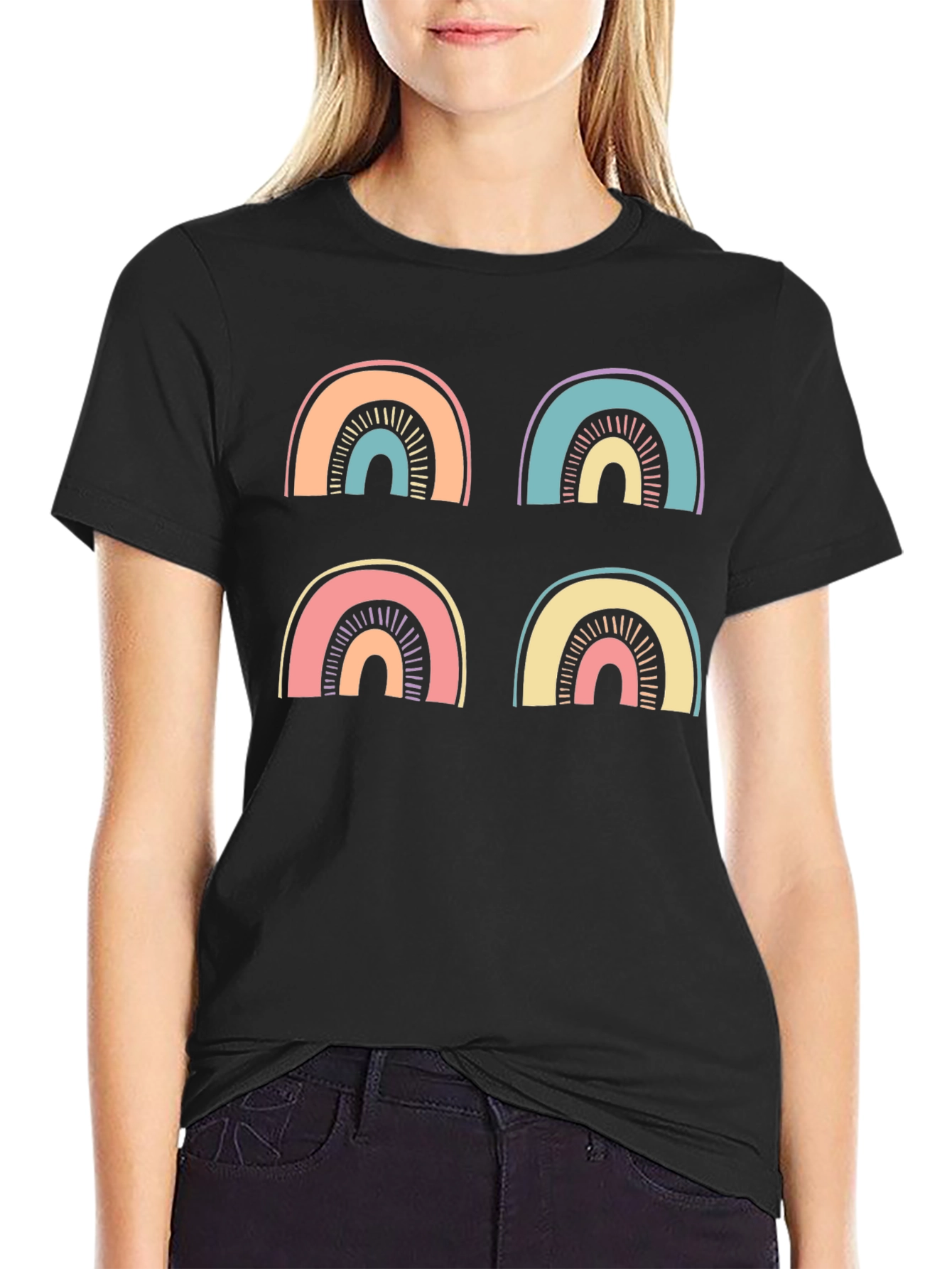 Black Retro Rainbow T-Shirt view 2