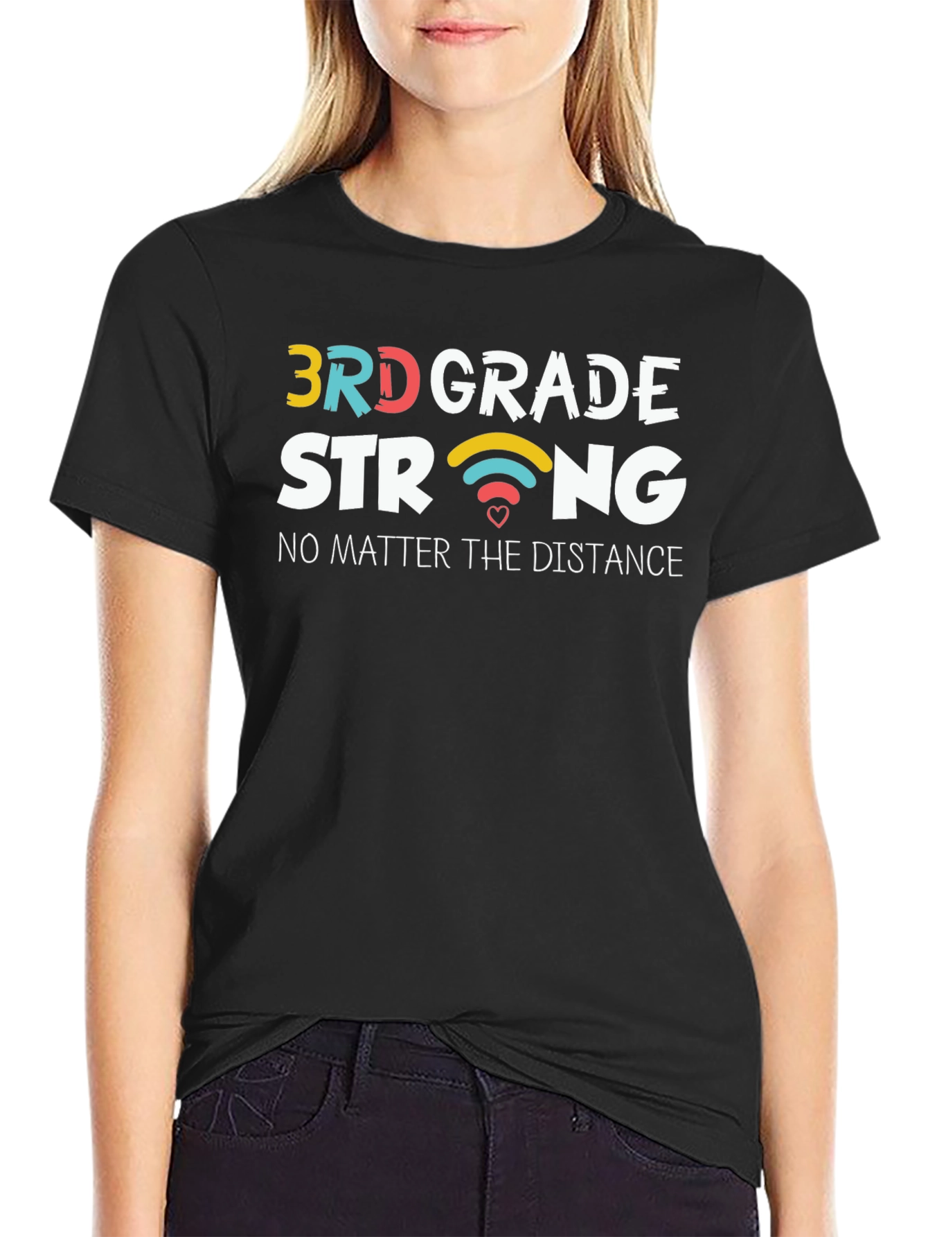 Black 3rd Grade Strong T-Shirt, Teacher Student Support Tee view 2