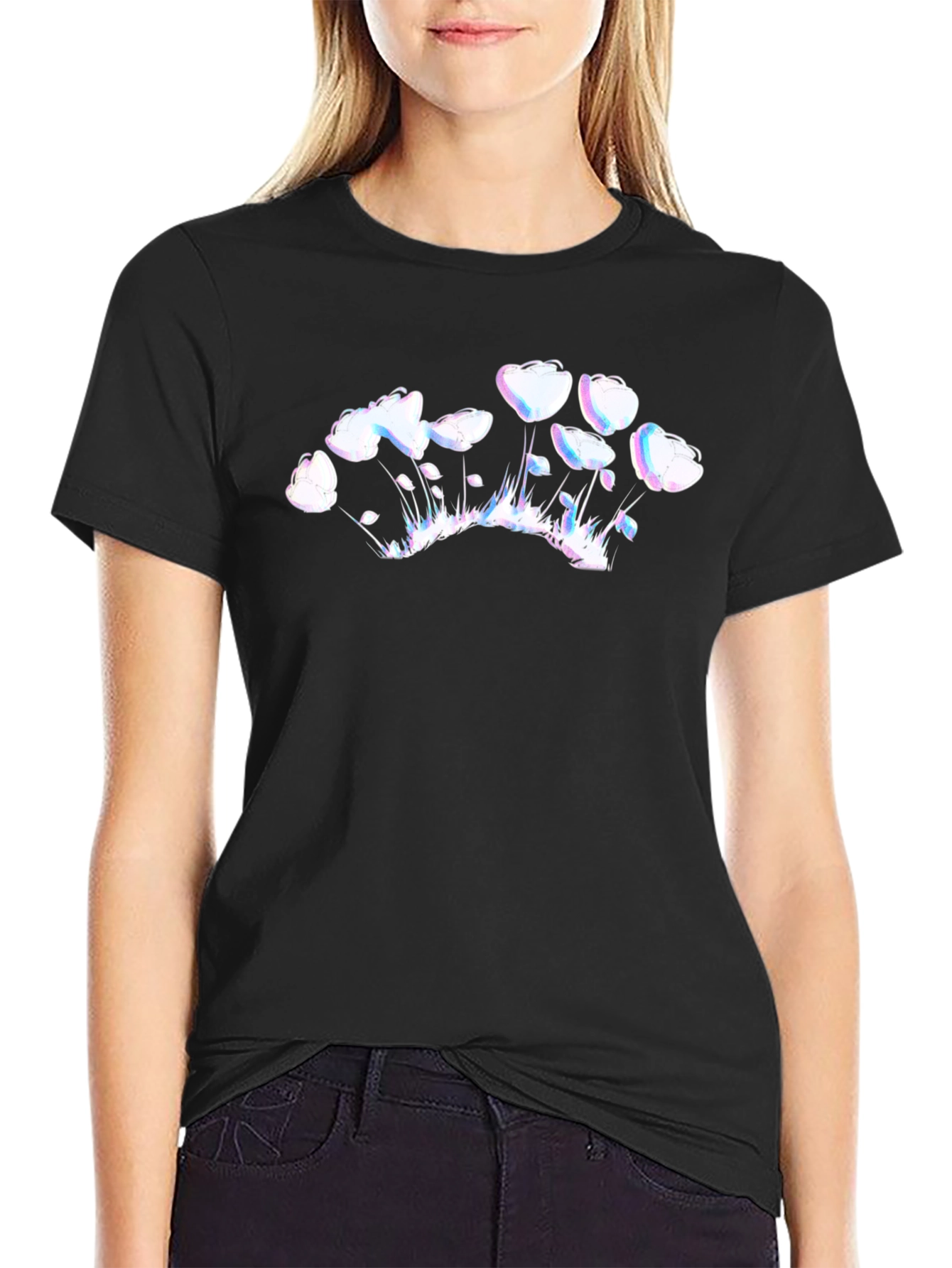 Black Floral Fantasy Black T-Shirt view 2