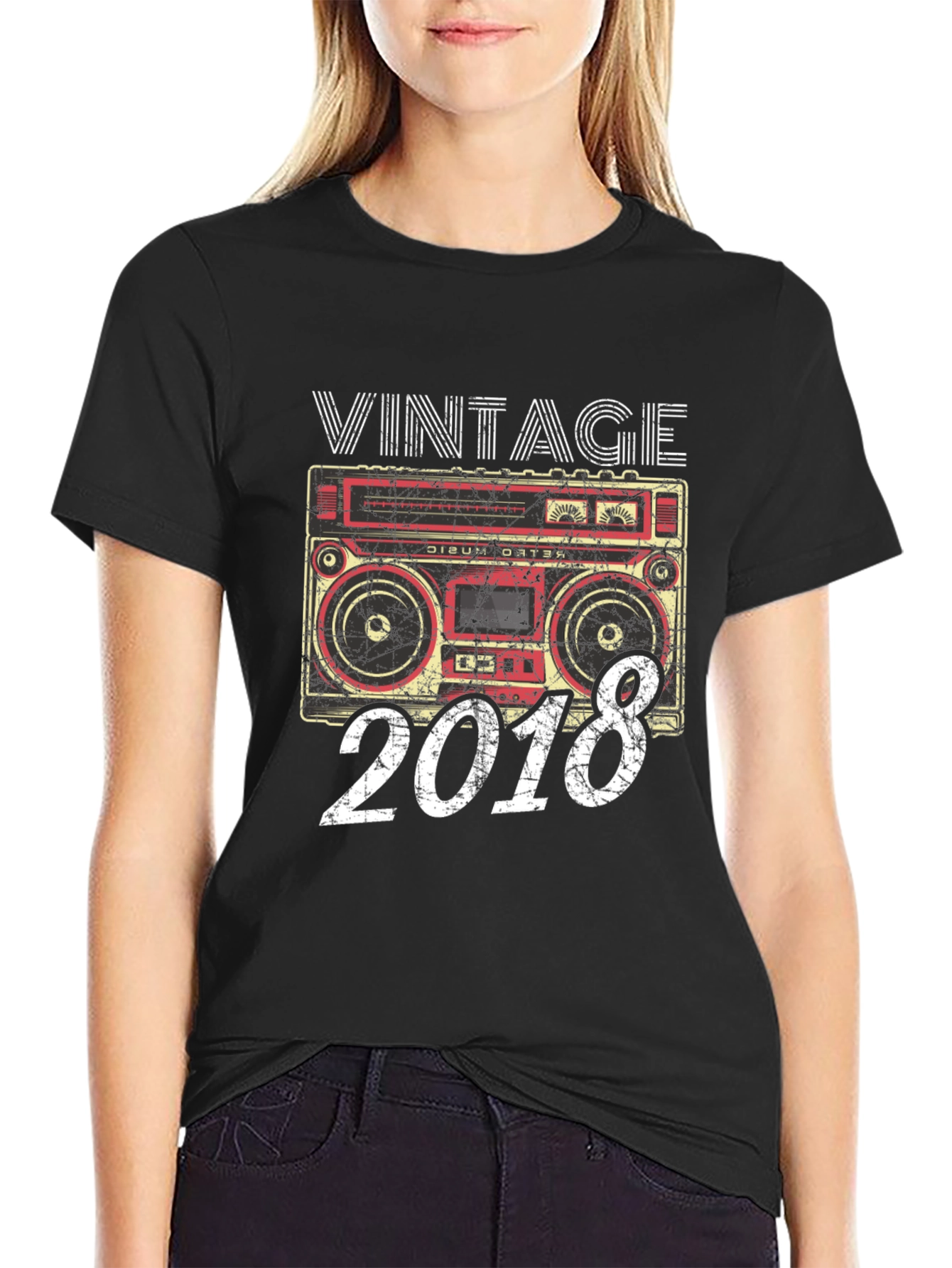 Black Vintage 2018 Boombox T-Shirt view 2