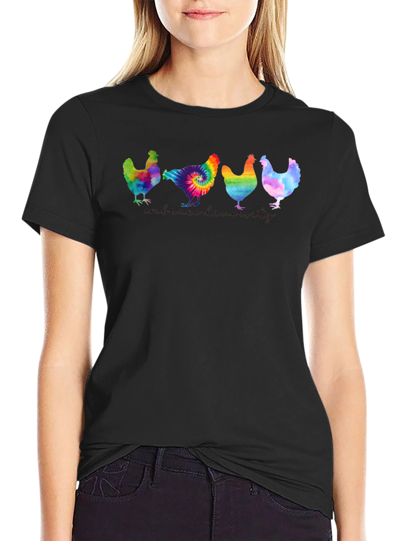 Black Embrace Diversity Chickens Graphic Tee view 2