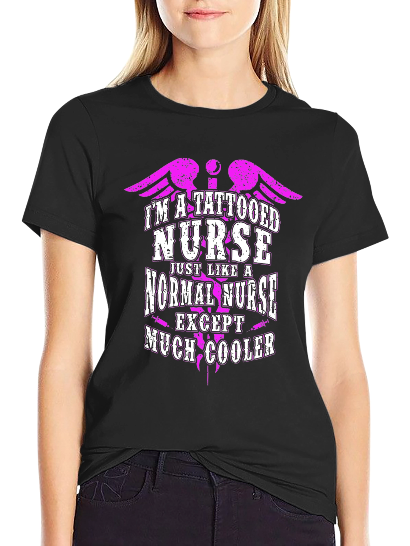 Black Tattooed Nurse Novelty Graphic T-Shirt view 2