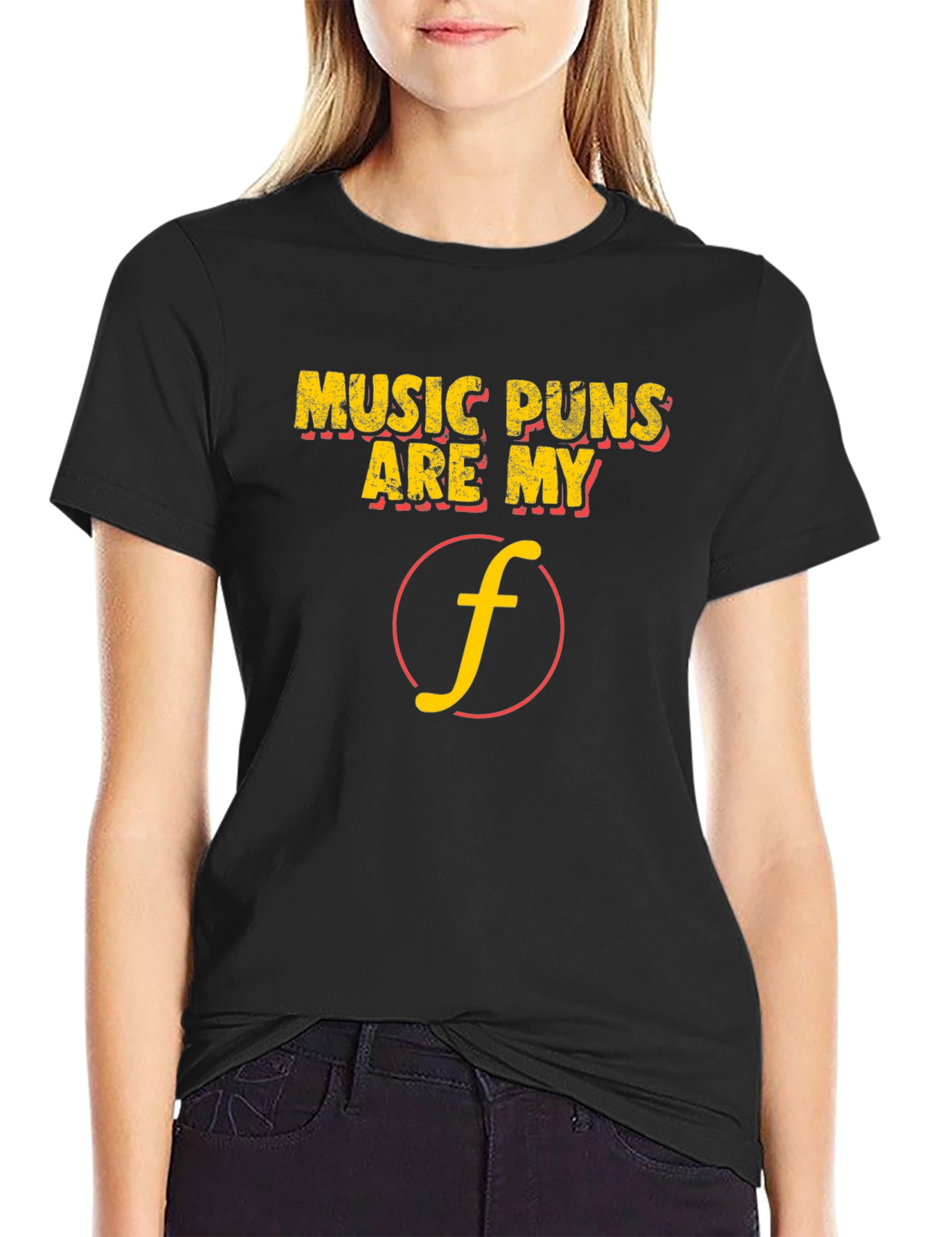 Black Music Puns Are My Forte Black T-Shirt view 2