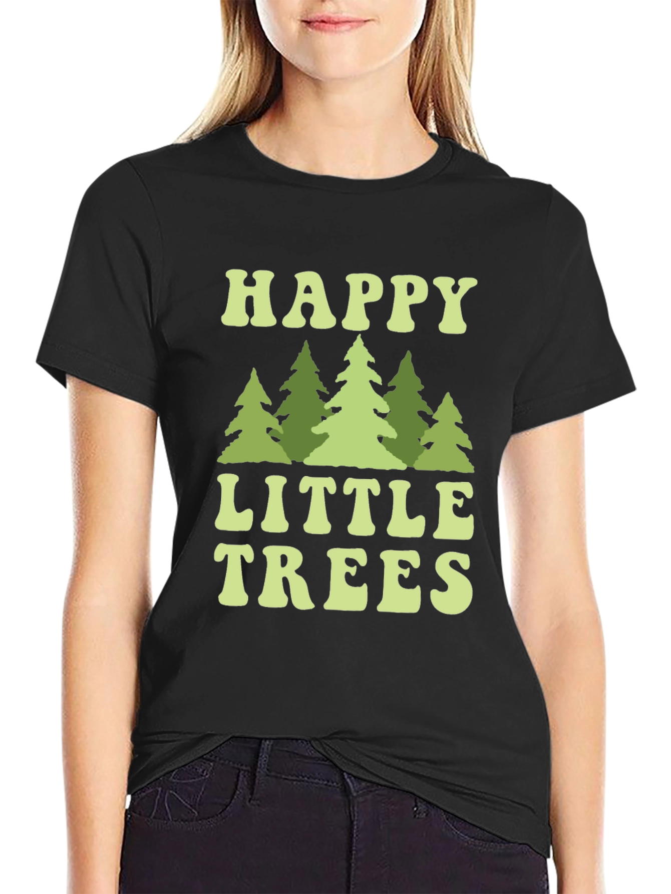 Black Happy Little Trees Graphic T-Shirt view 2