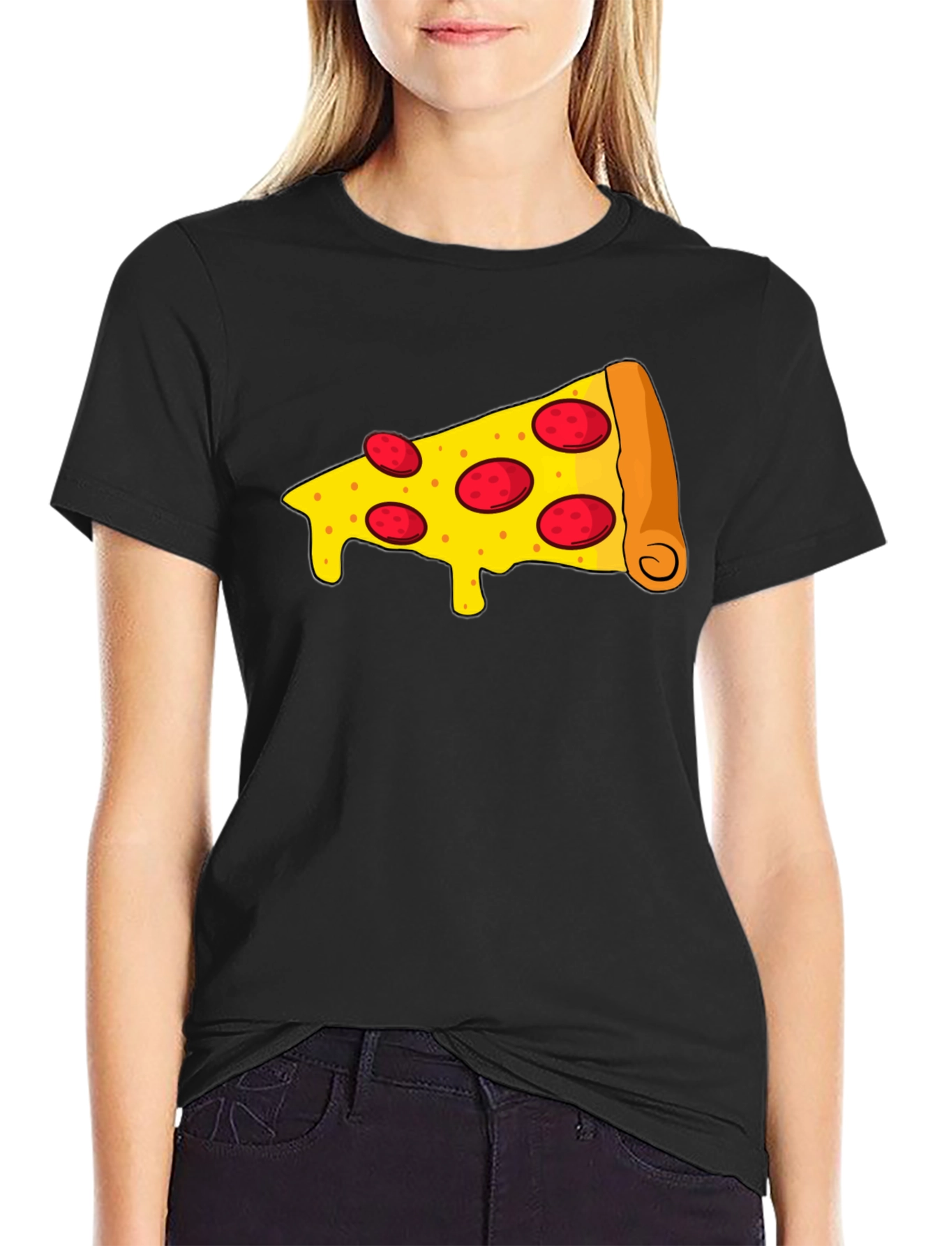 Black Pizza Slice Graphic Tee - Unisex Black T-Shirt view 2
