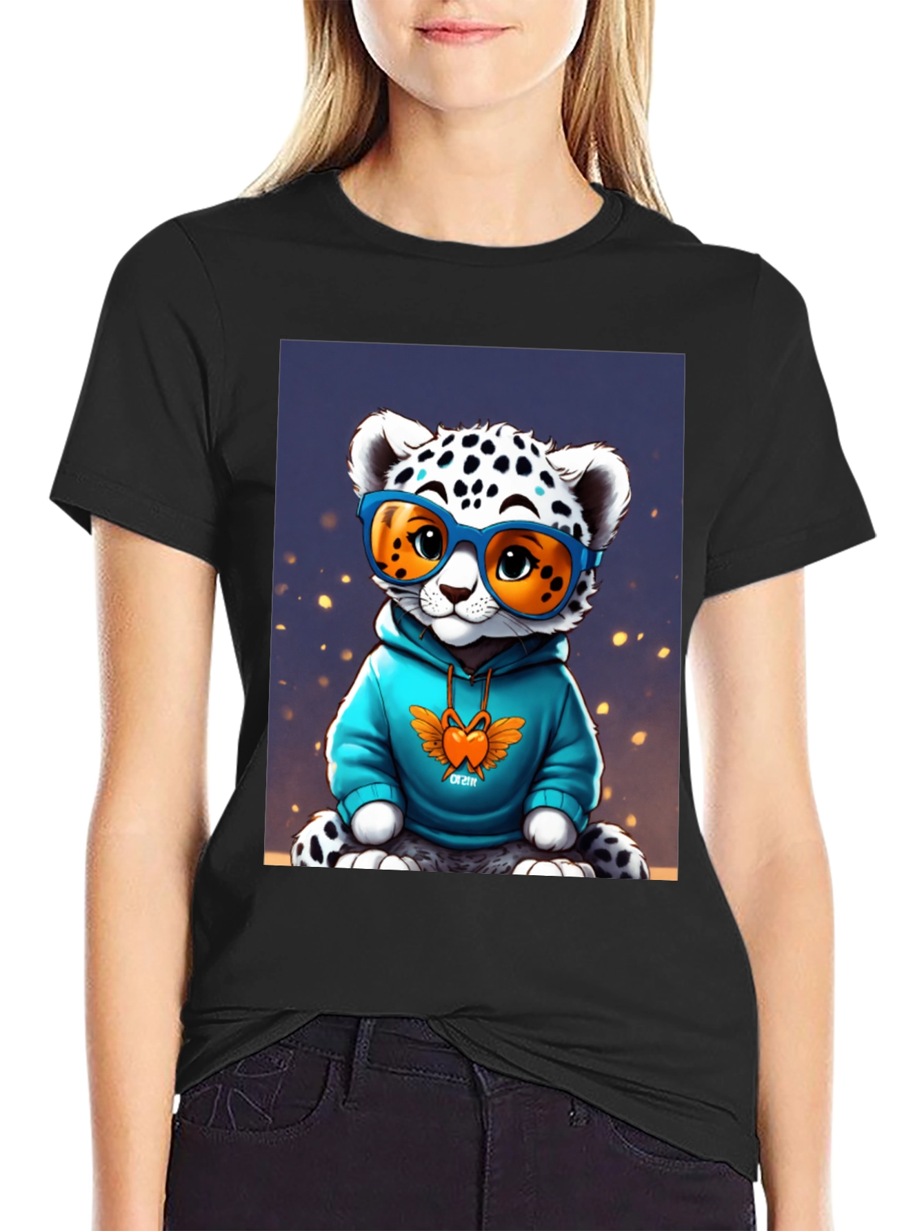 Black Cool Cat Tee - Funky Leopard Graphic T-Shirt view 2