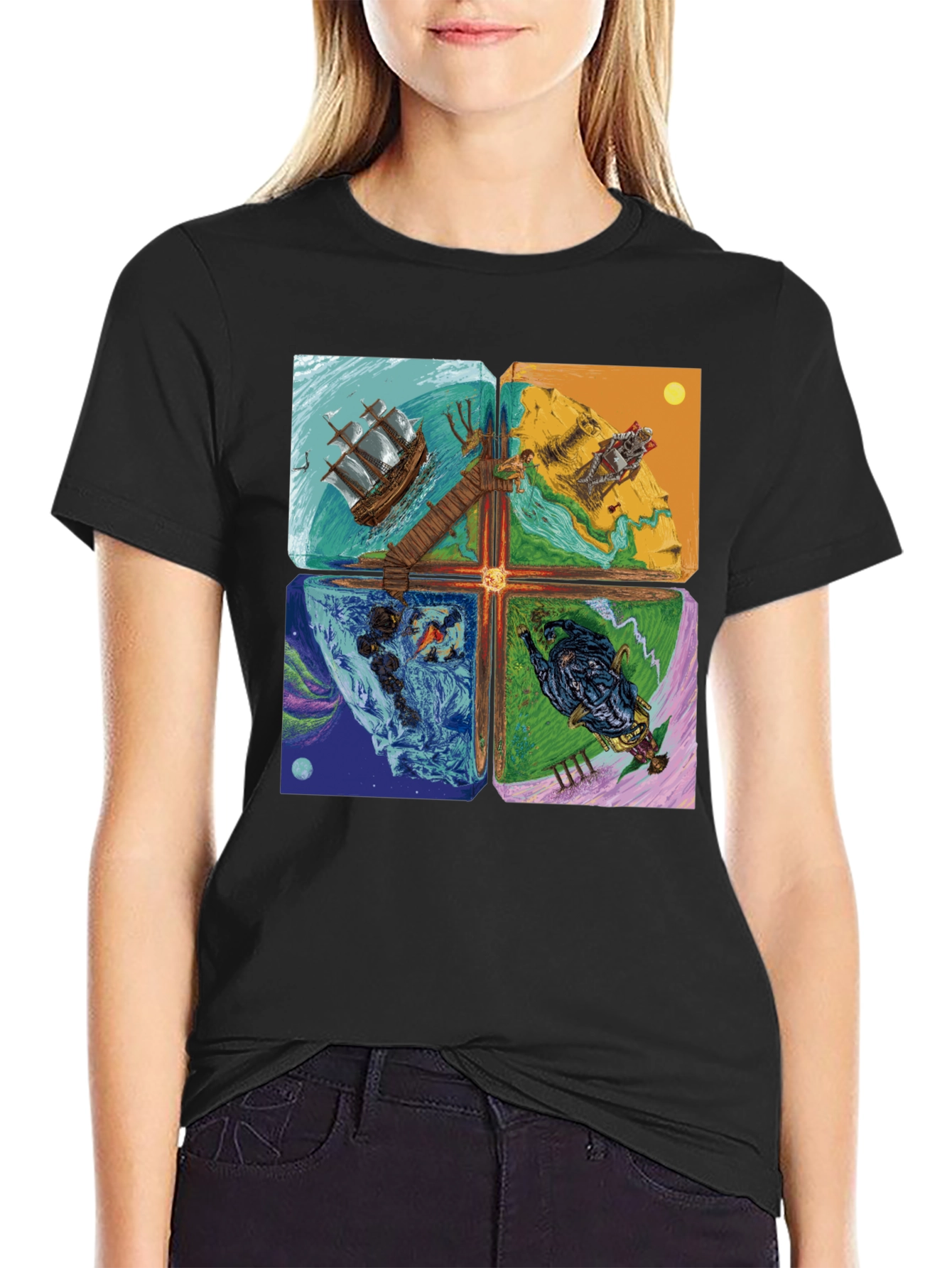 Black Elemental Worlds Graphic Tee - Black Crewneck T-Shirt view 2