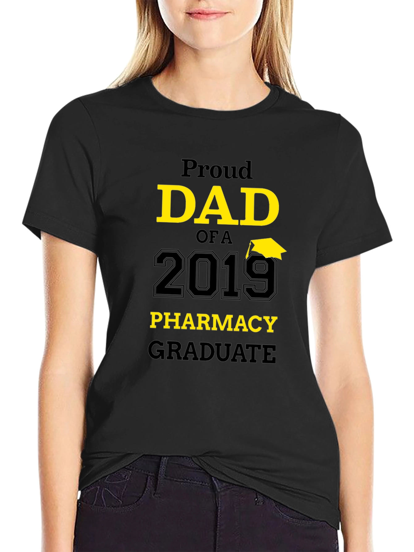 Black Proud Dad of a 2019 Pharmacy Graduate Black T-Shirt view 2