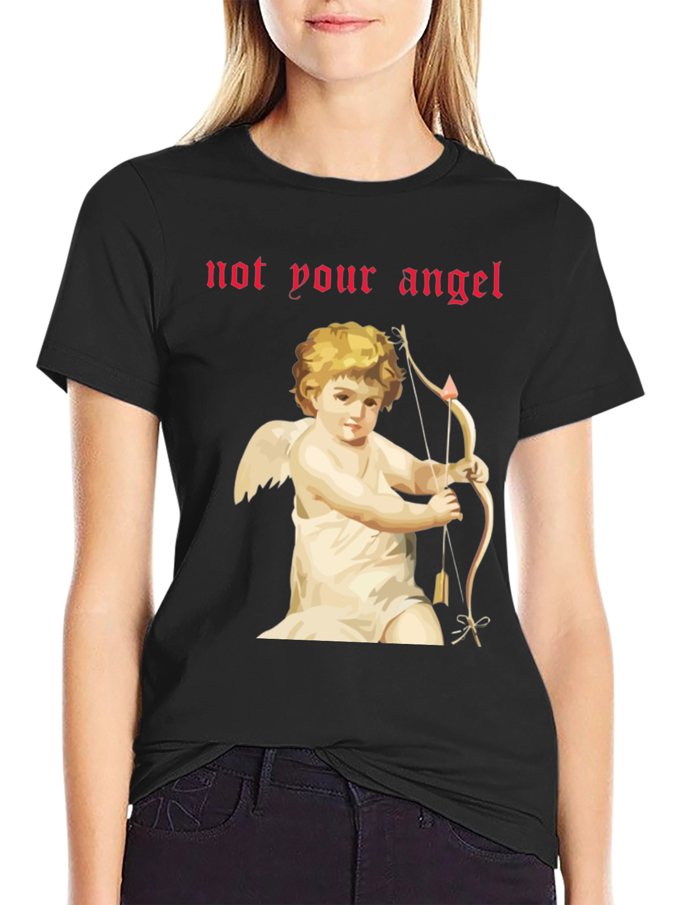 Black Not Your Angel Cupid Graphic Tee - Black T-Shirt view 2