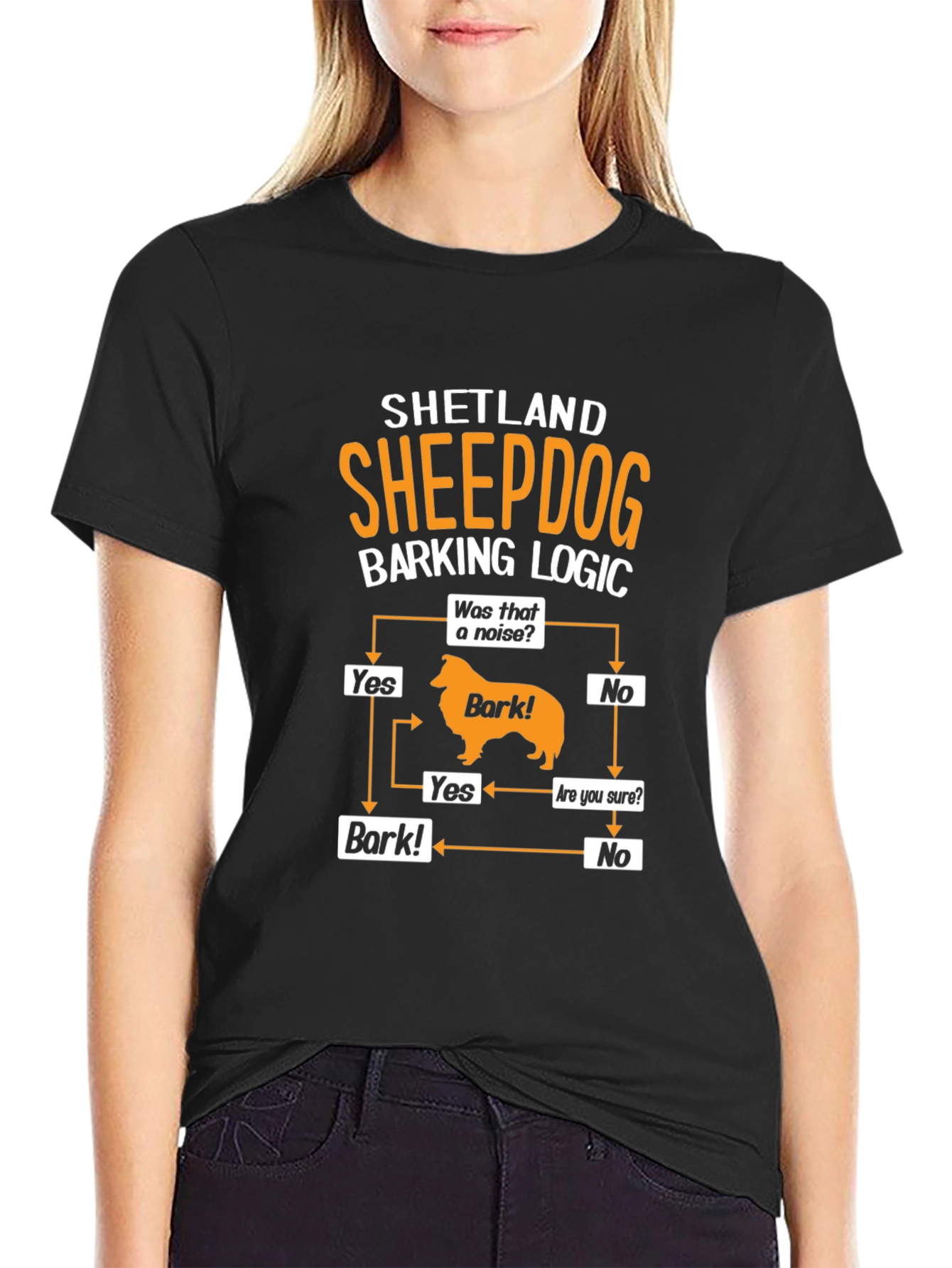 Black Shetland Sheepdog Barking Logic Black T-Shirt view 2
