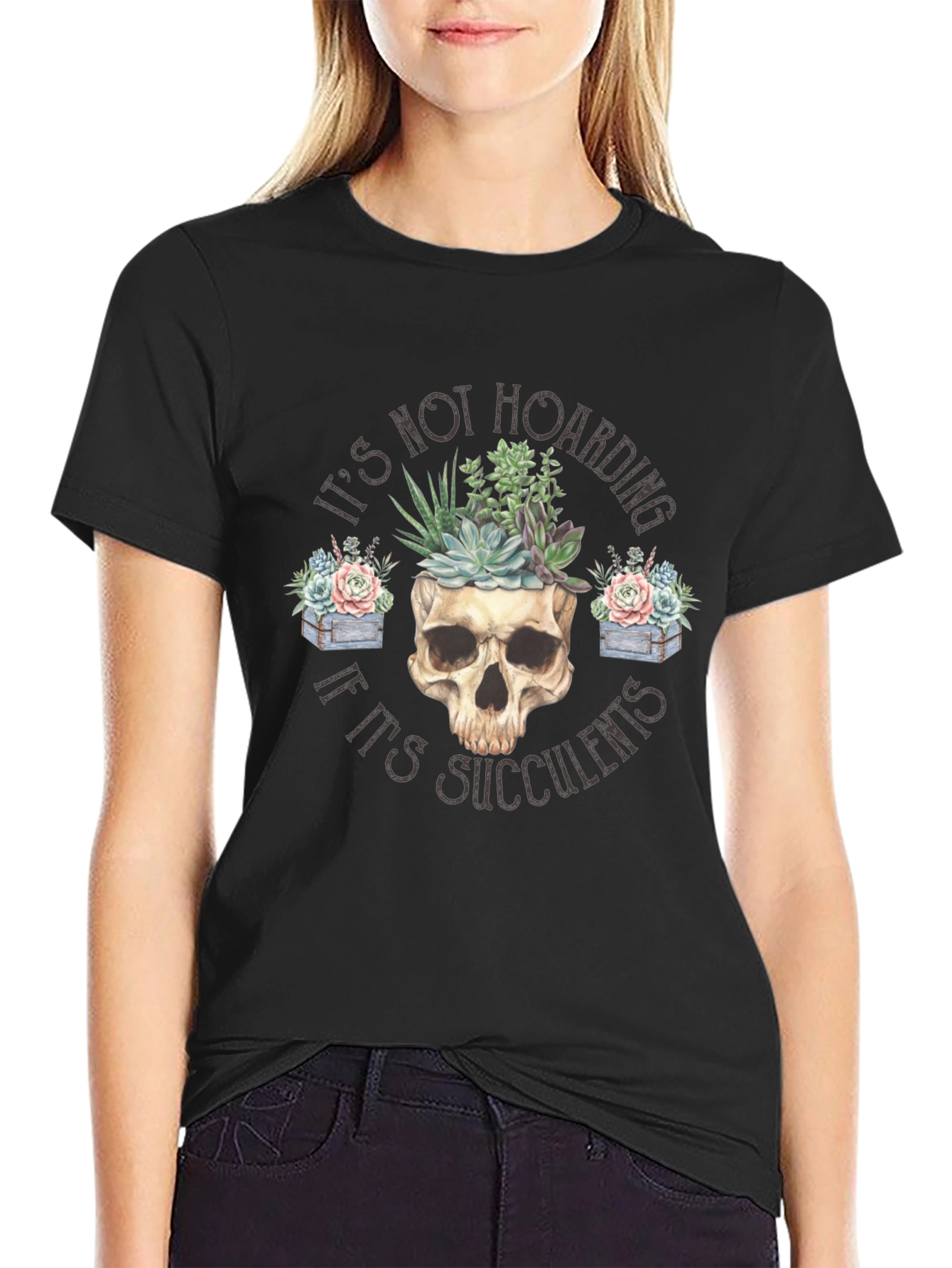 Black Succulent Skull T-Shirt - Funny Plant Lover Tee view 2