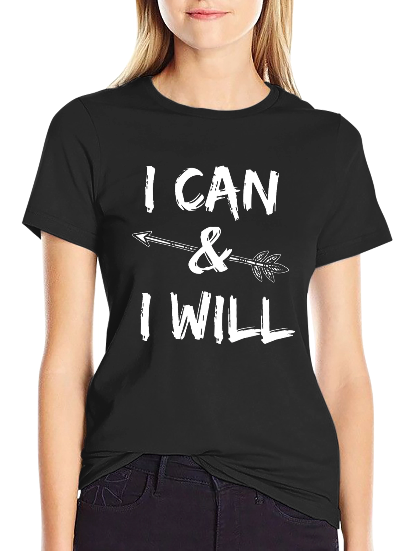 Black I Can & I Will Arrow Graphic Black T-Shirt view 2
