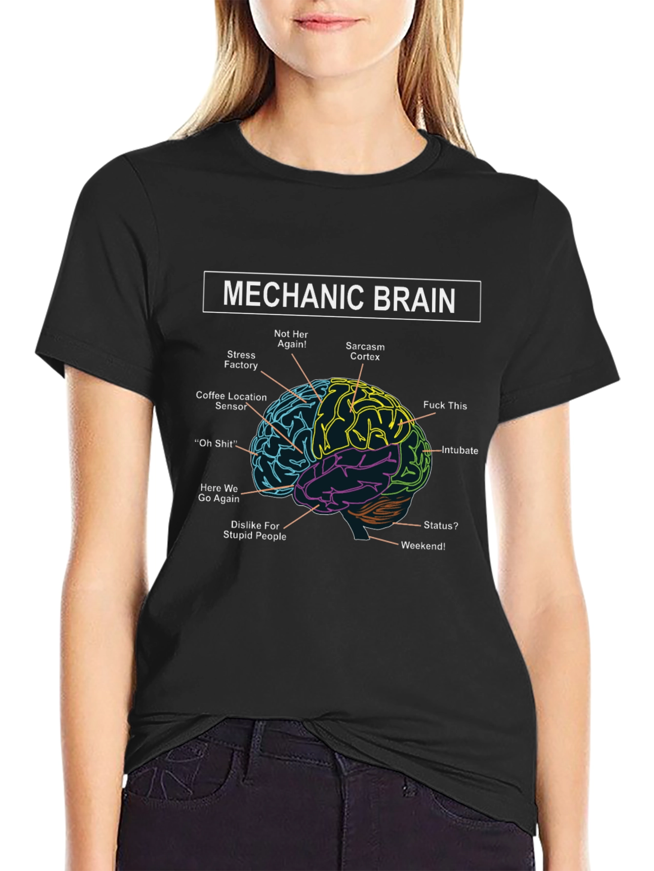 Black Mechanic Brain T-Shirt - Humorous Design view 2