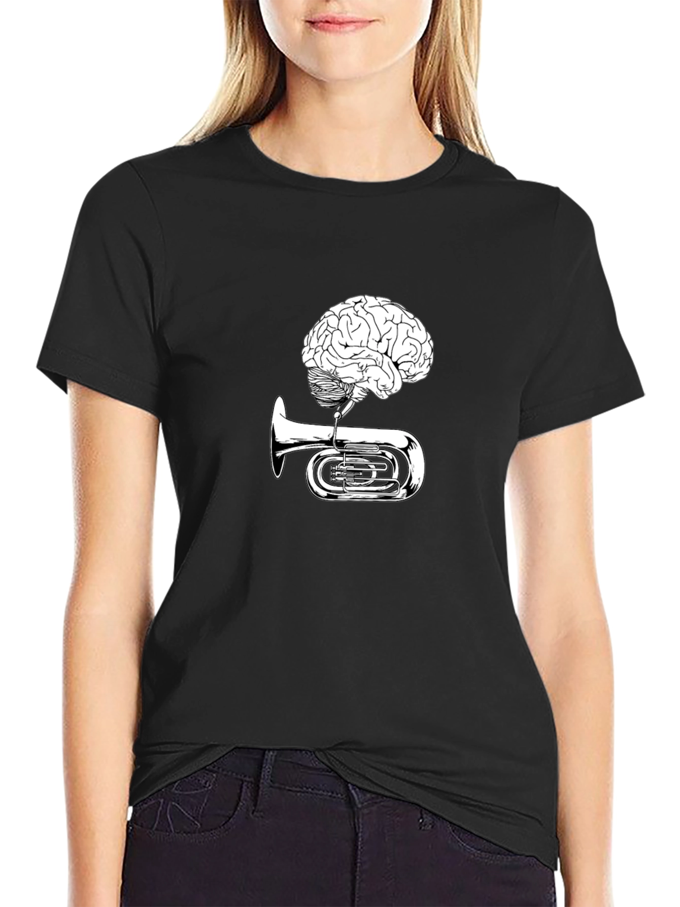 Black Brain Tuba Graphic Tee - Musical Mind T-Shirt view 2