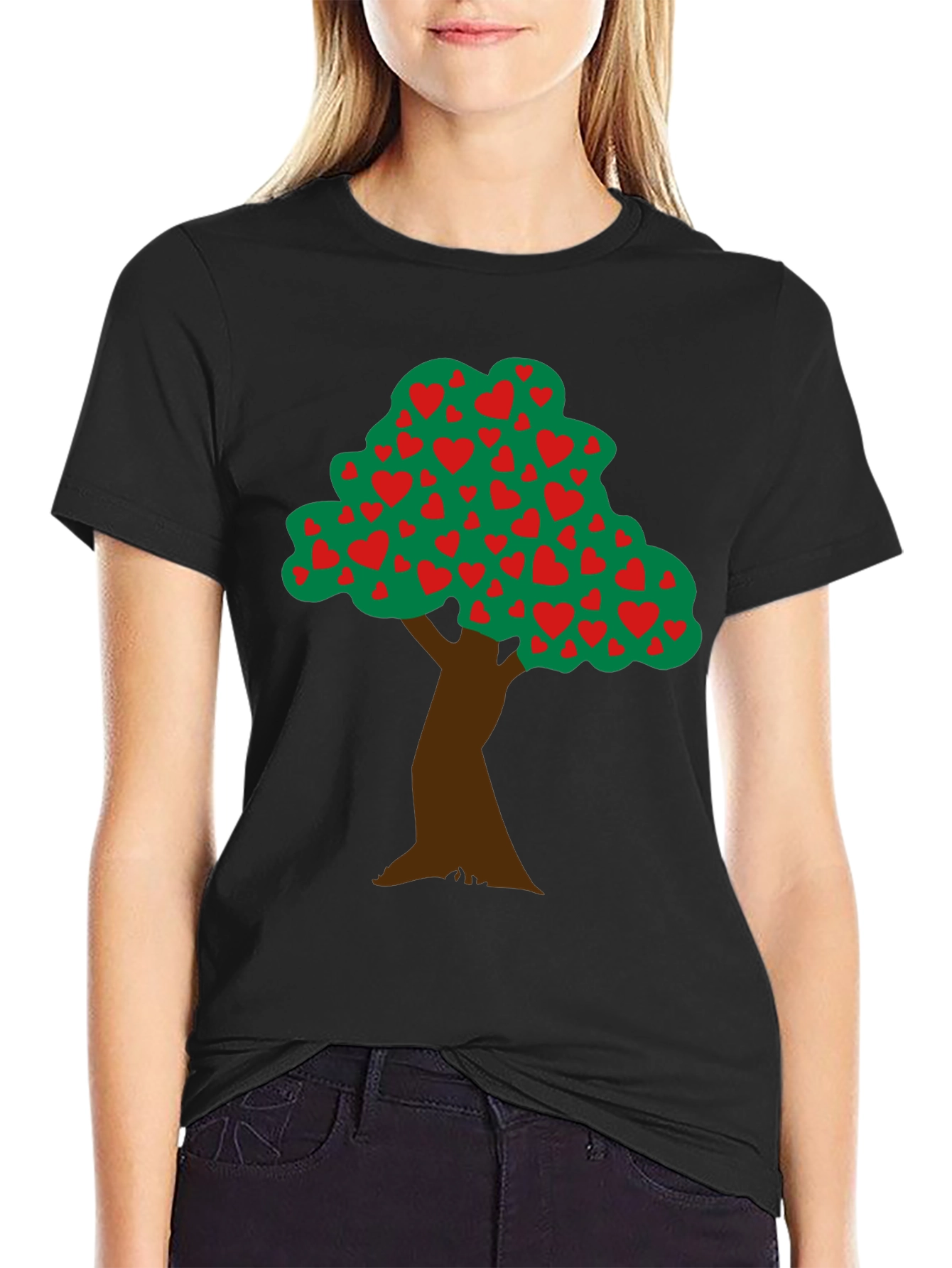 Black Heart Tree Graphic Tee - Black Cotton Blend view 2