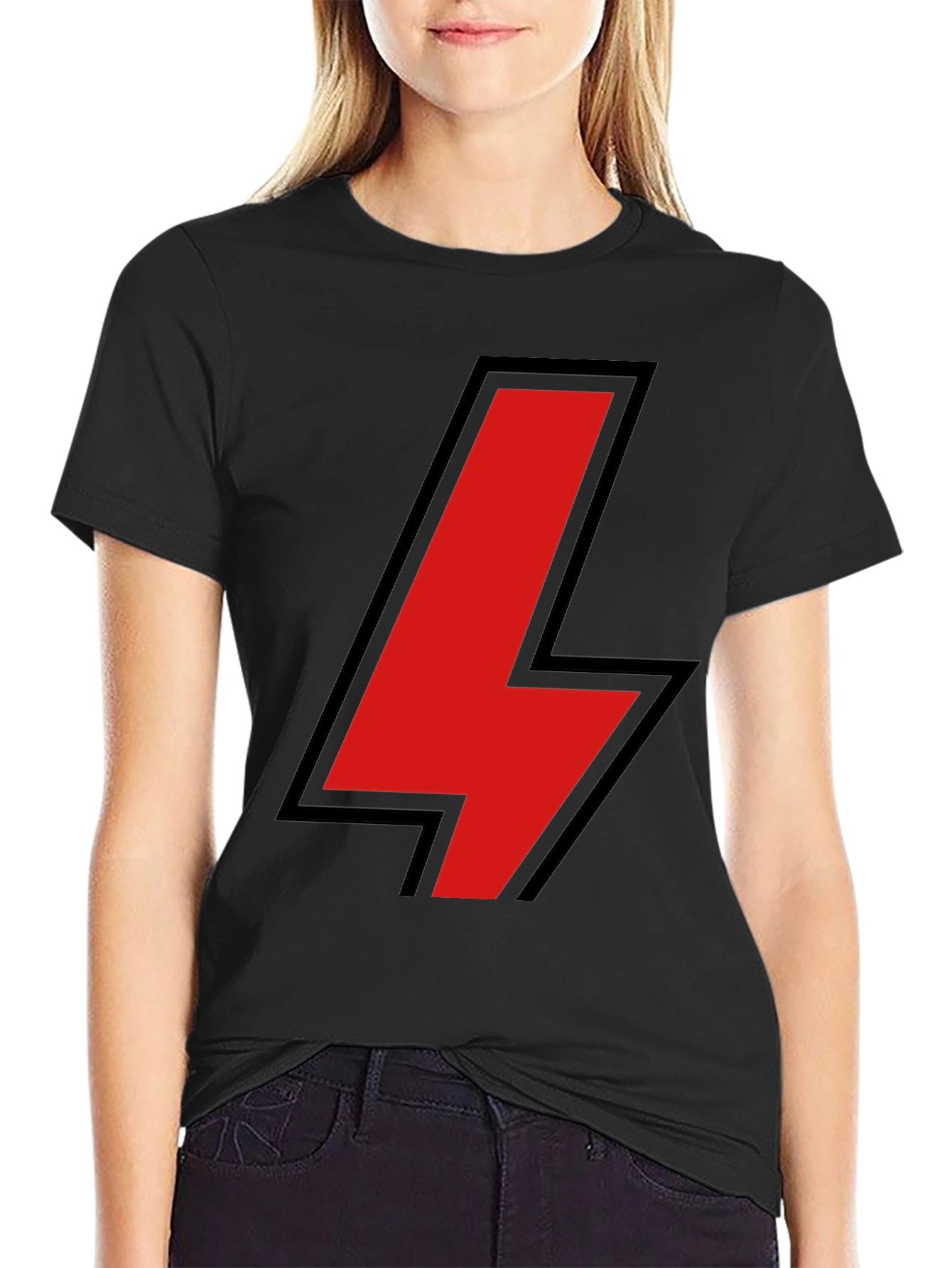 Black Black T-Shirt with Red Lightning Bolt Design view 2