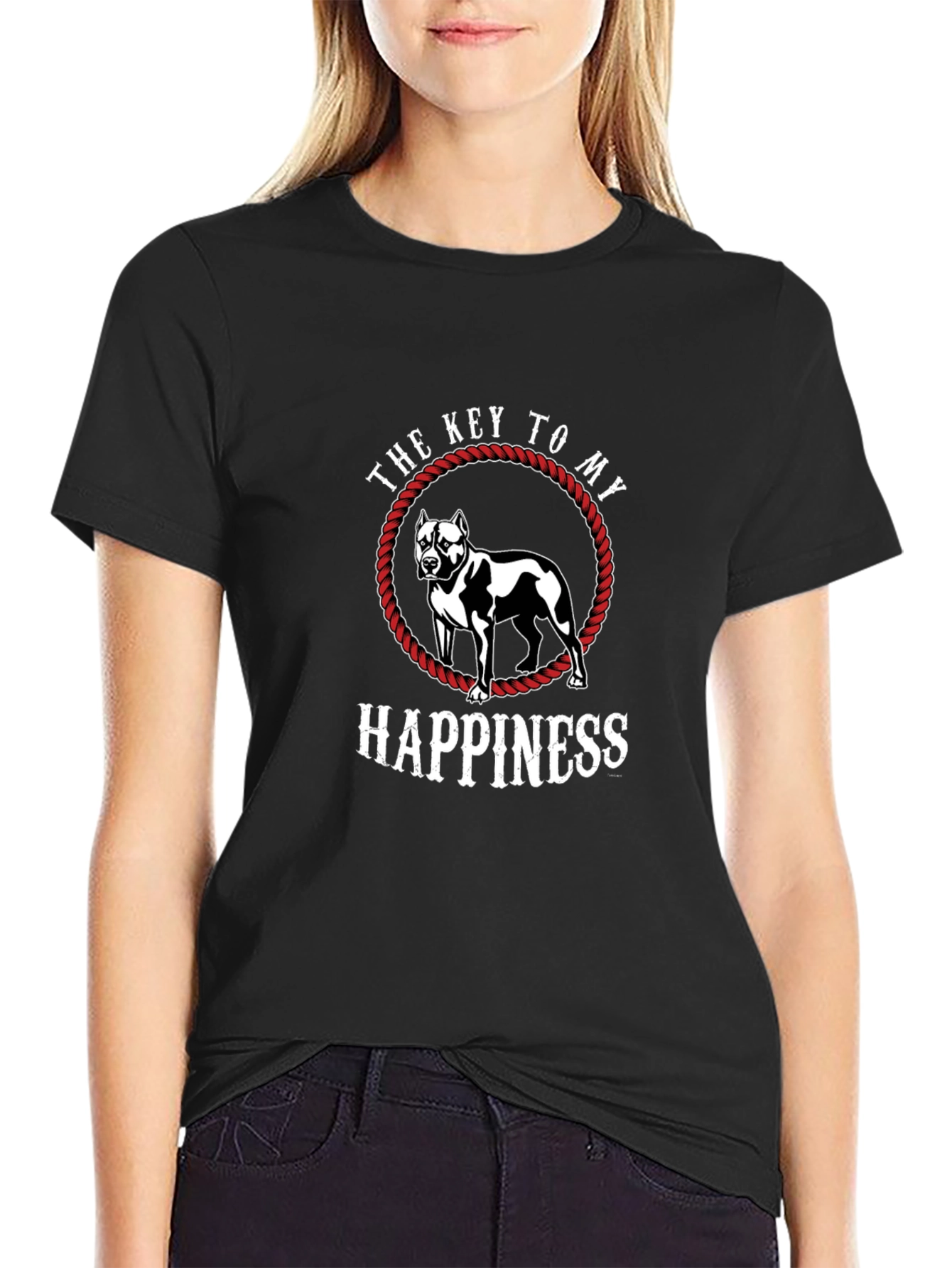 Black Pitbull Happiness Graphic Tee - Men's Black T-Shirt view 2