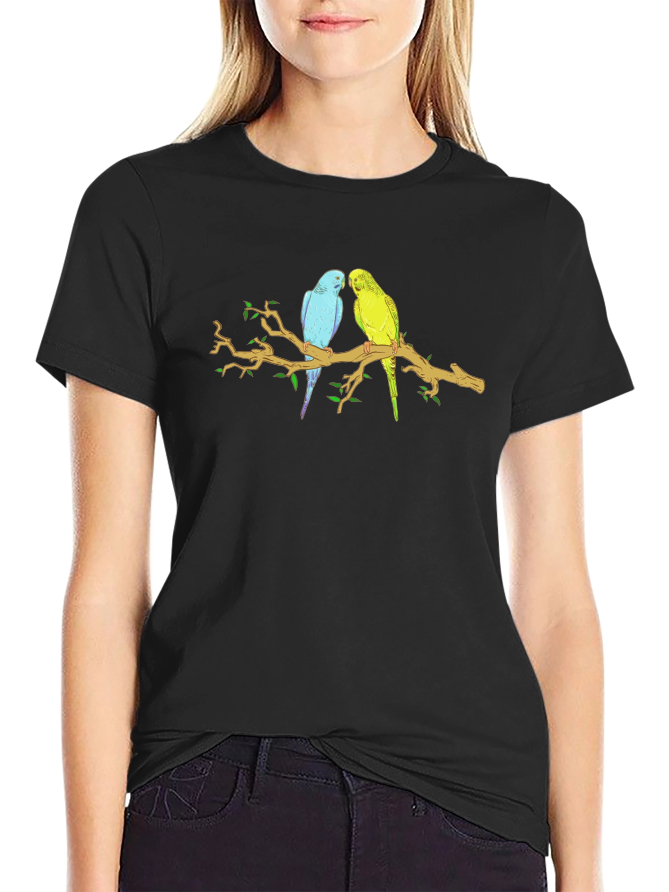 Black Parakeet Branch Graphic T-Shirt view 2