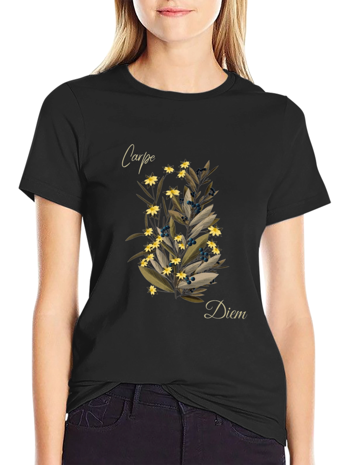 Black Carpe Diem Floral T-Shirt - Seize the Day view 2