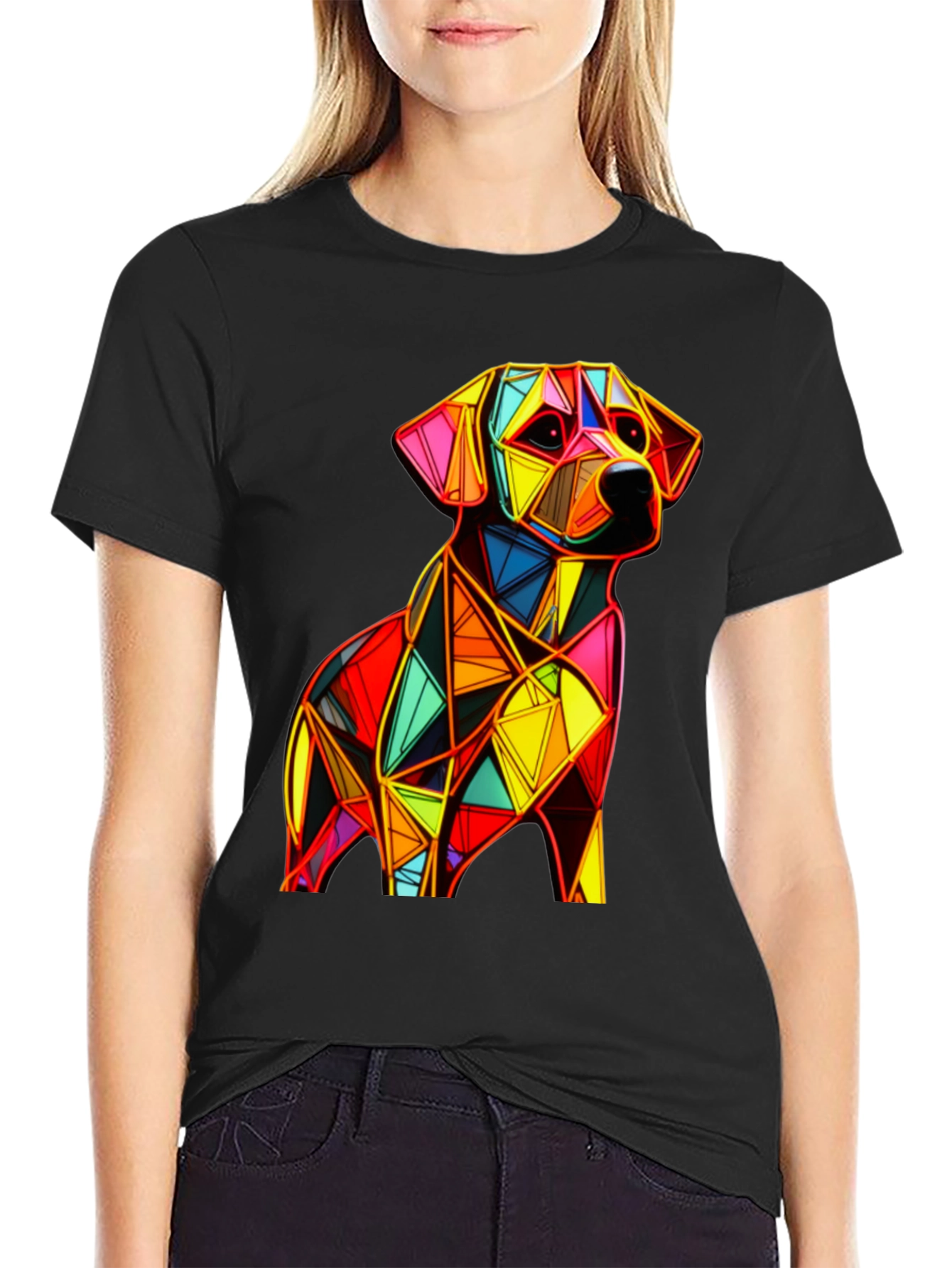 Black Geometric Dog Graphic Black T-Shirt view 2