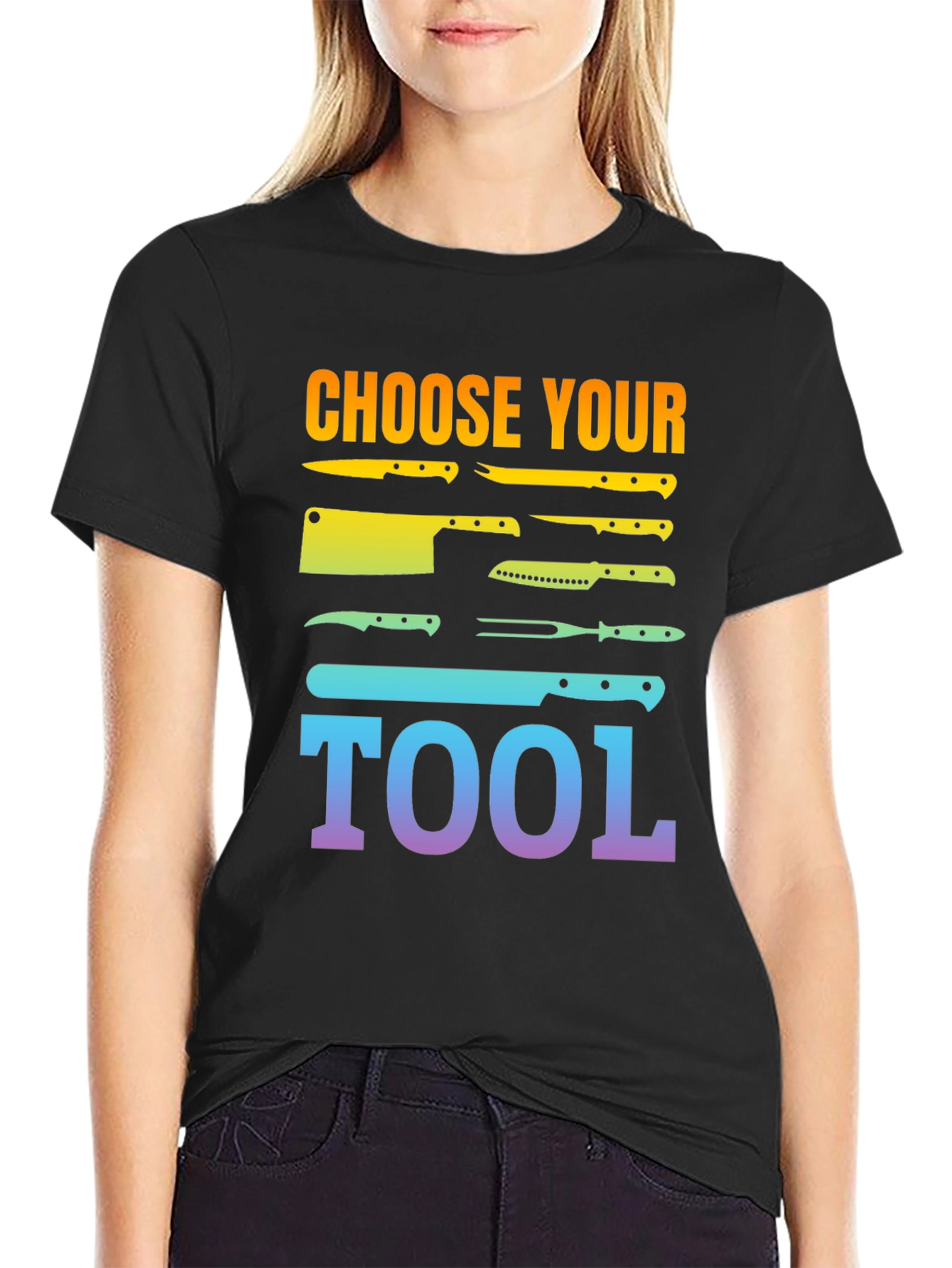 Black Choose Your Tool Knife T-Shirt - Culinary Chef Gift view 2