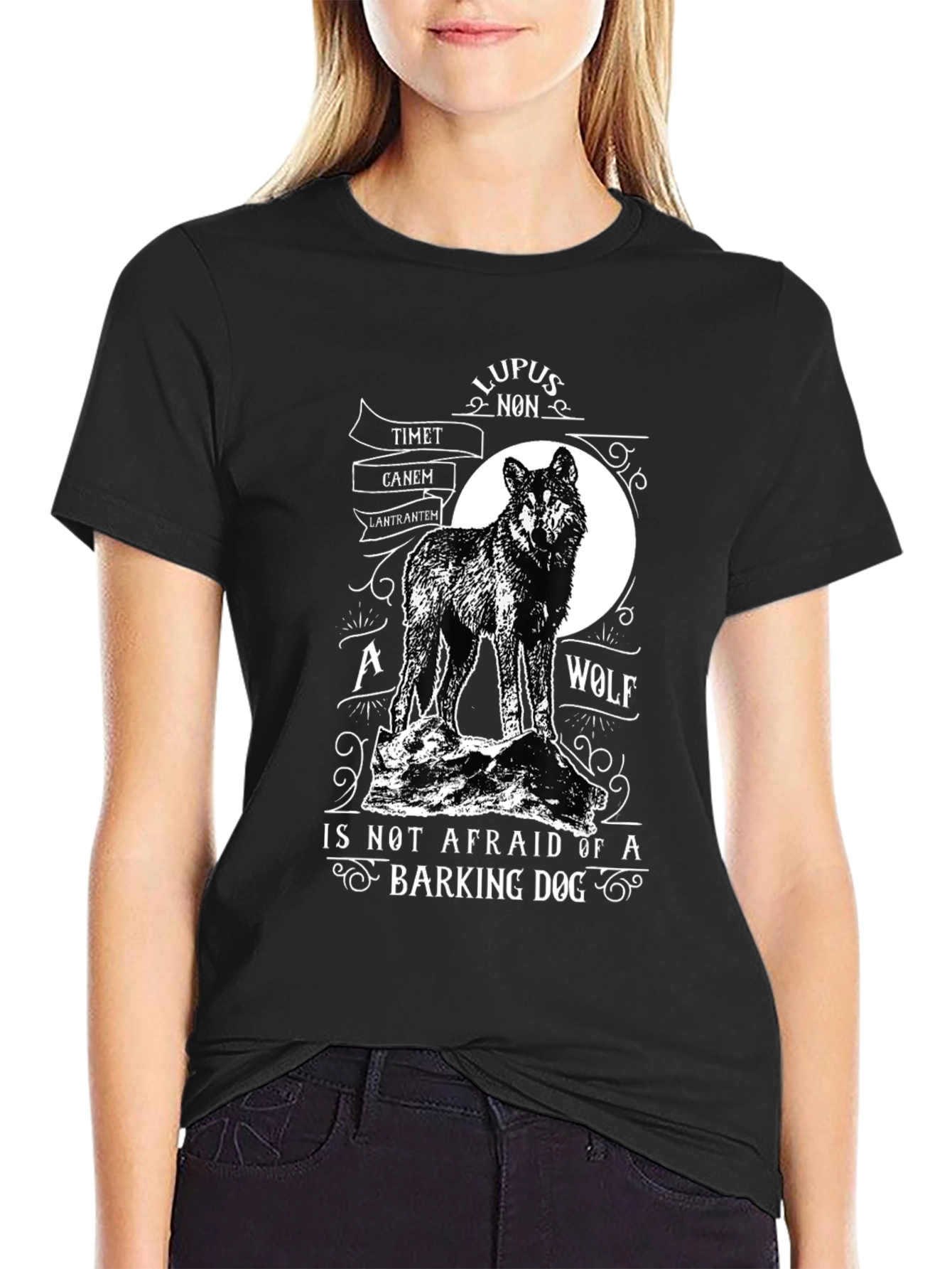 Black Wolf Graphic Tee - Lupus Non Timet Canem - Black Cotton view 2