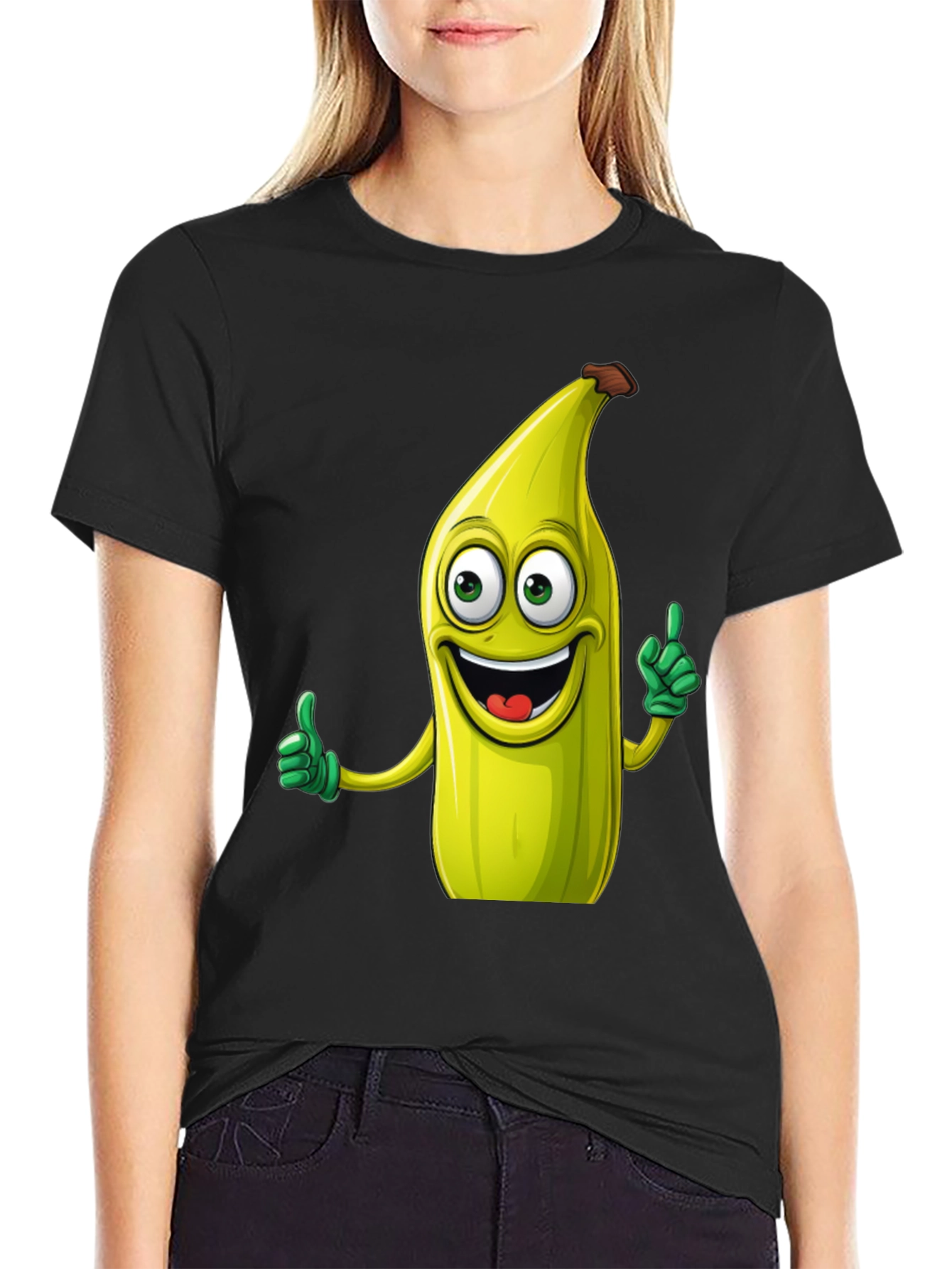 Black Funny Banana Cartoon Black T-Shirt view 2