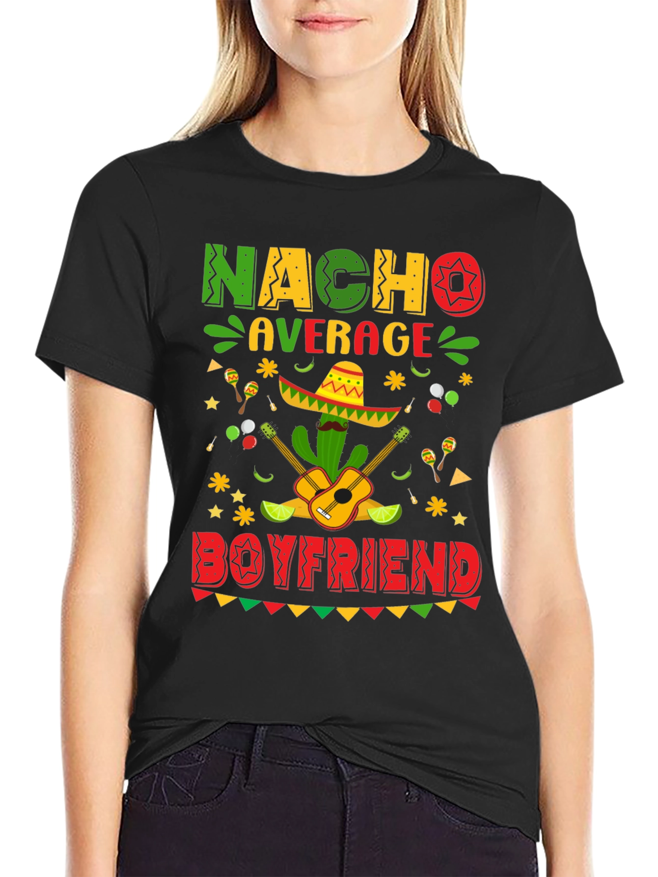 Black Nacho Average Boyfriend Graphic T-Shirt view 2