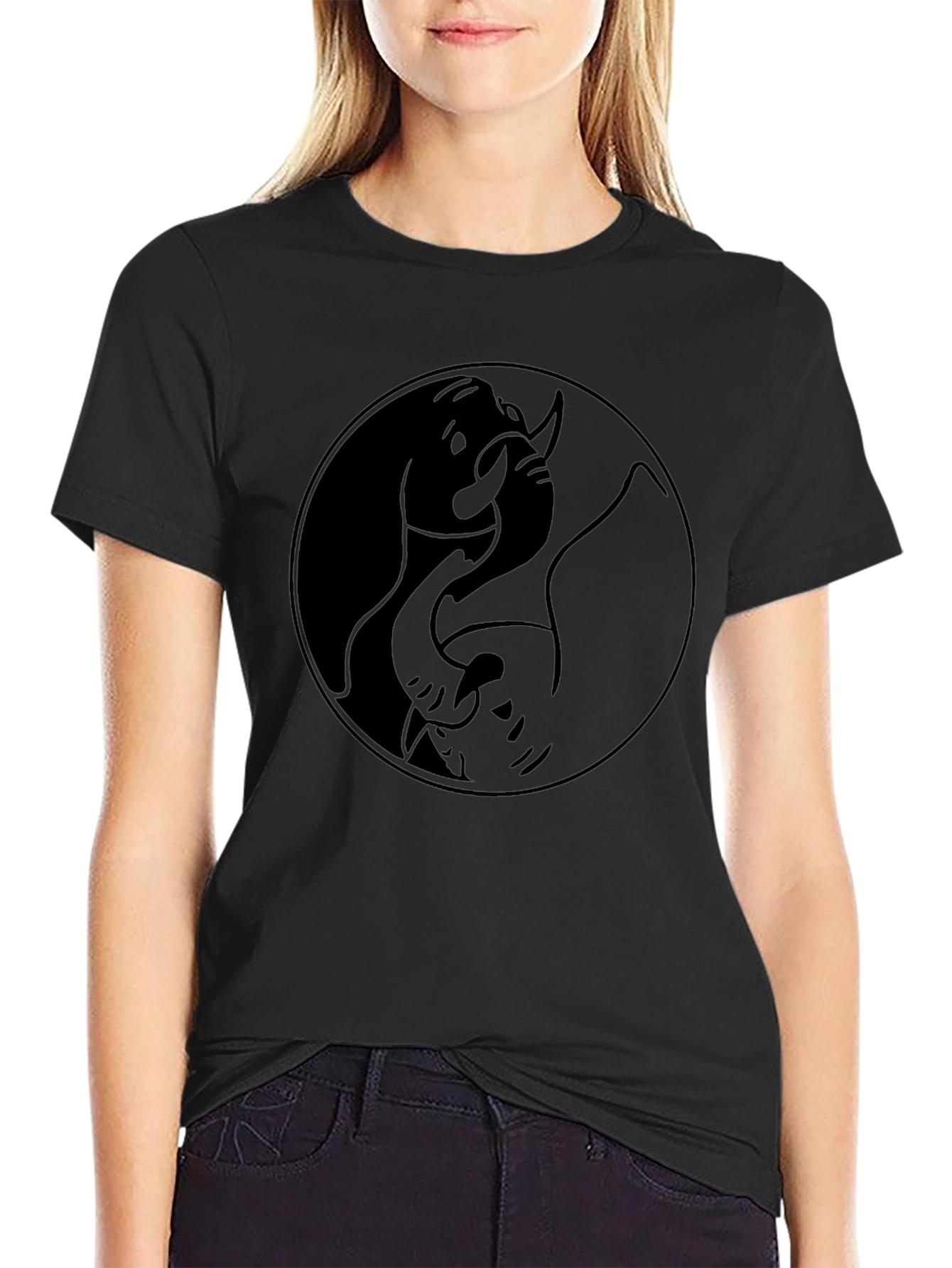 Black Yin Yang Elephant Graphic Tee - Stylish Black T-Shirt view 2
