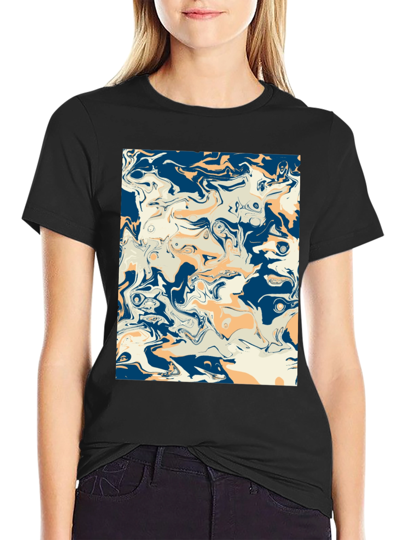 Black Abstract Swirl Graphic Tee - Stylish Men's Black T-Shirt view 2