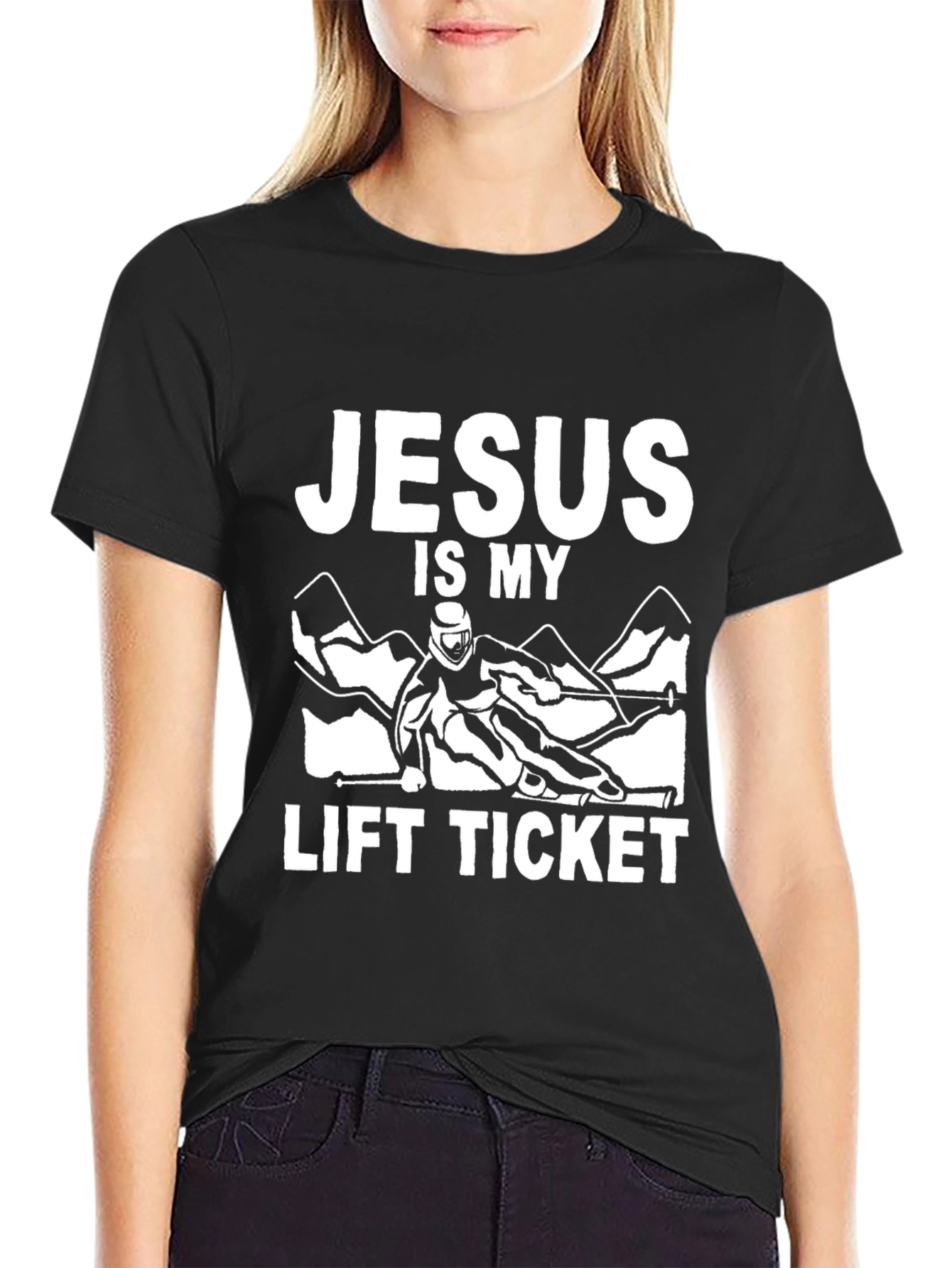 Black Jesus is My Lift Ticket Black T-Shirt view 2