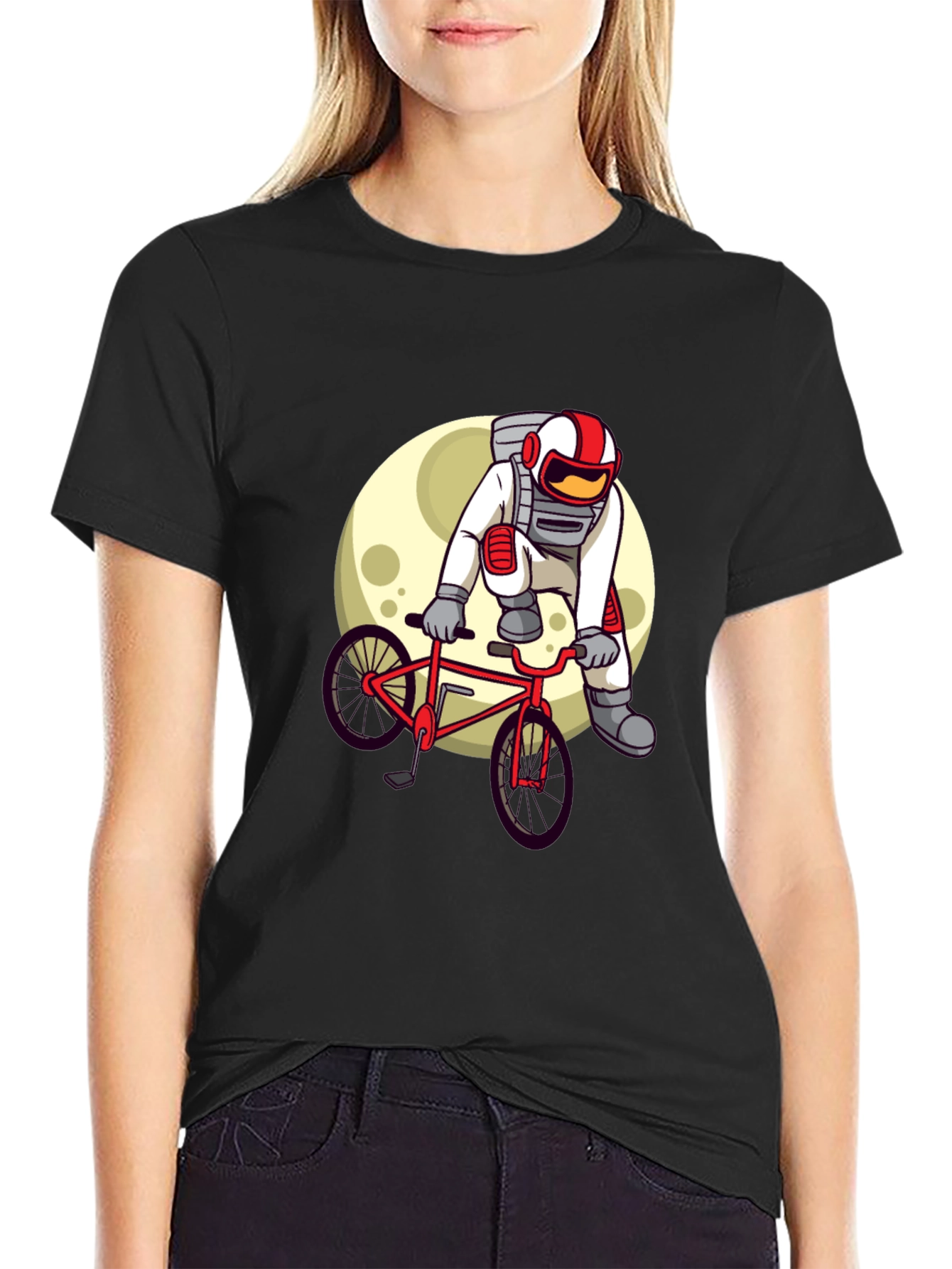 Black Astronaut Biker Graphic Tee - Space Adventure Shirt view 2