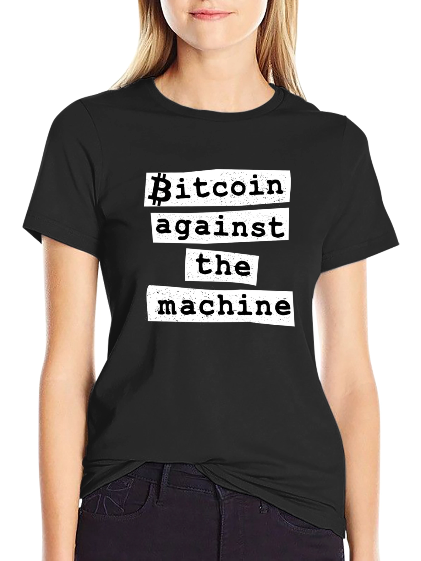 Black Bitcoin Against the Machine Graphic Tee view 2