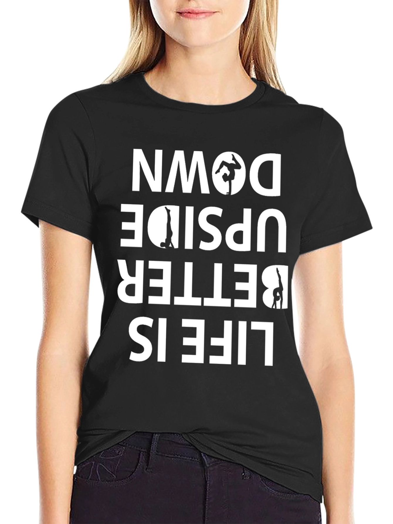 Black Life Is Better Upside Down T-Shirt - Gymnastics Yoga Tee view 2