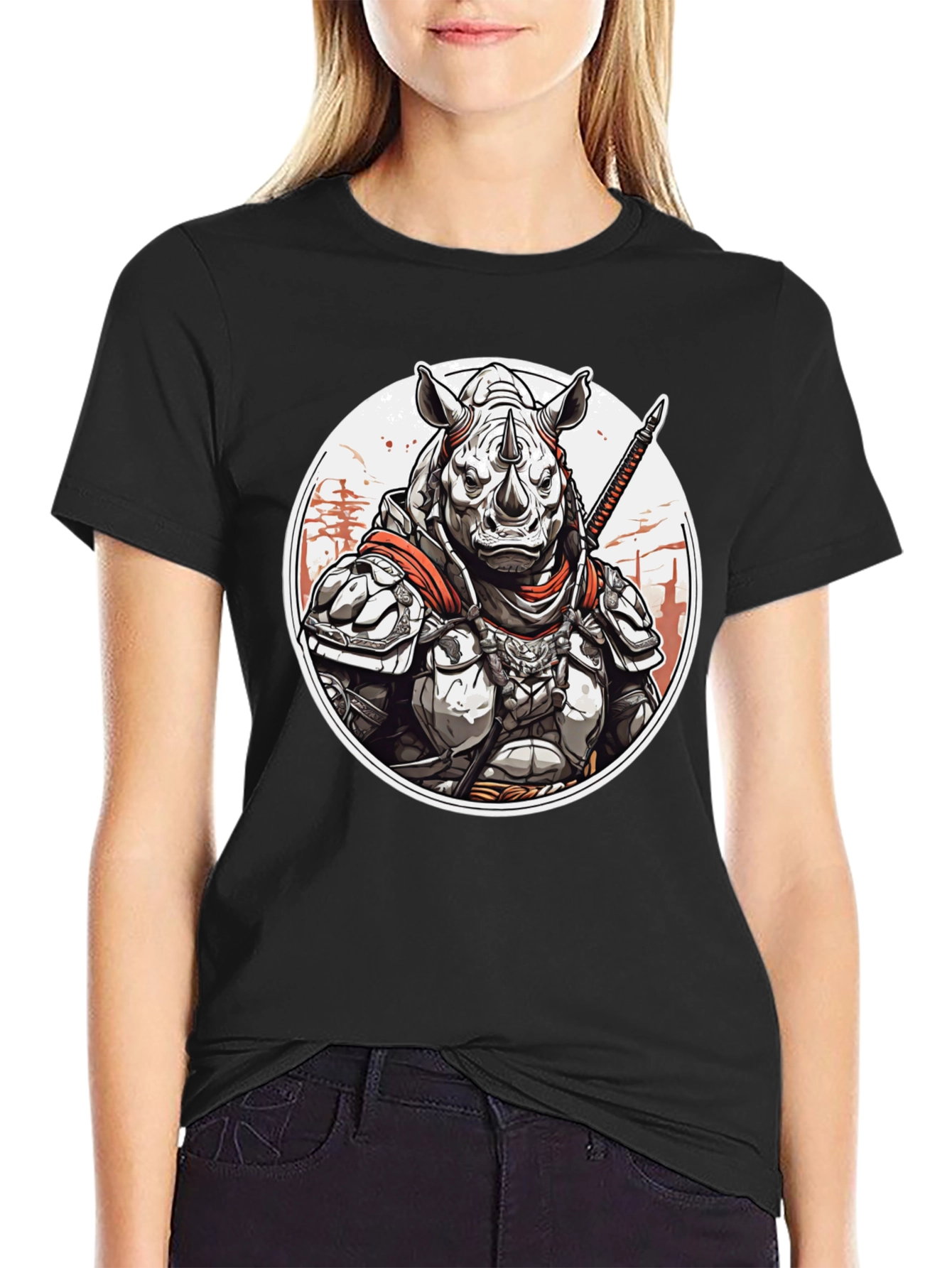 Black Armored Rhino Warrior Graphic Tee view 2