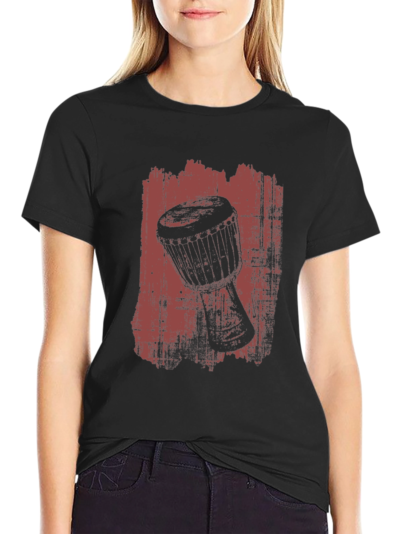 Black Djembe Drum Graphic Tee - Music Lover's T-Shirt view 2