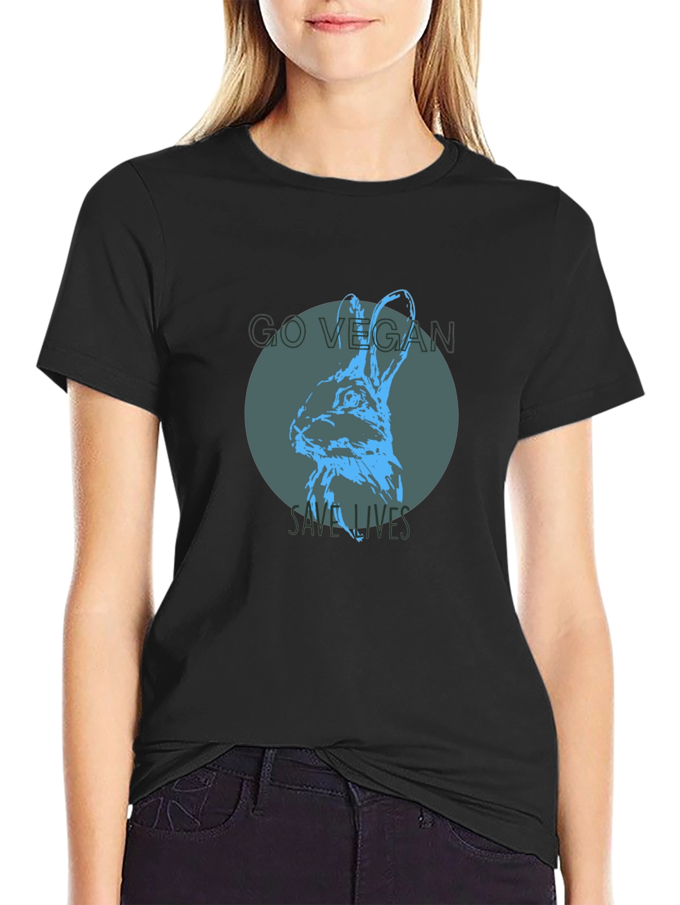 Black Vegan Rabbit Graphic Tee - Save Lives view 2